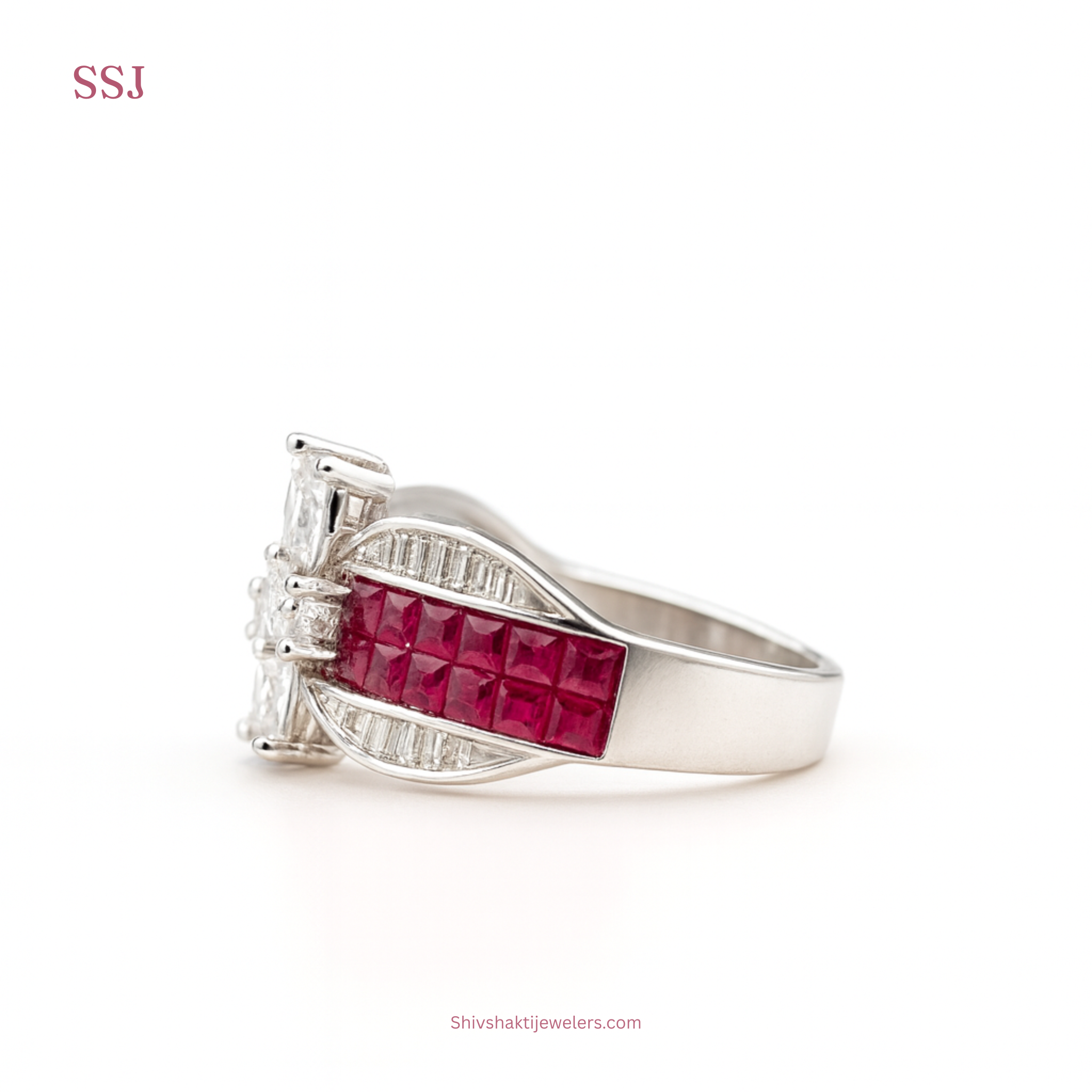925 Silver Floral Ruby & Zircon Designer Ring