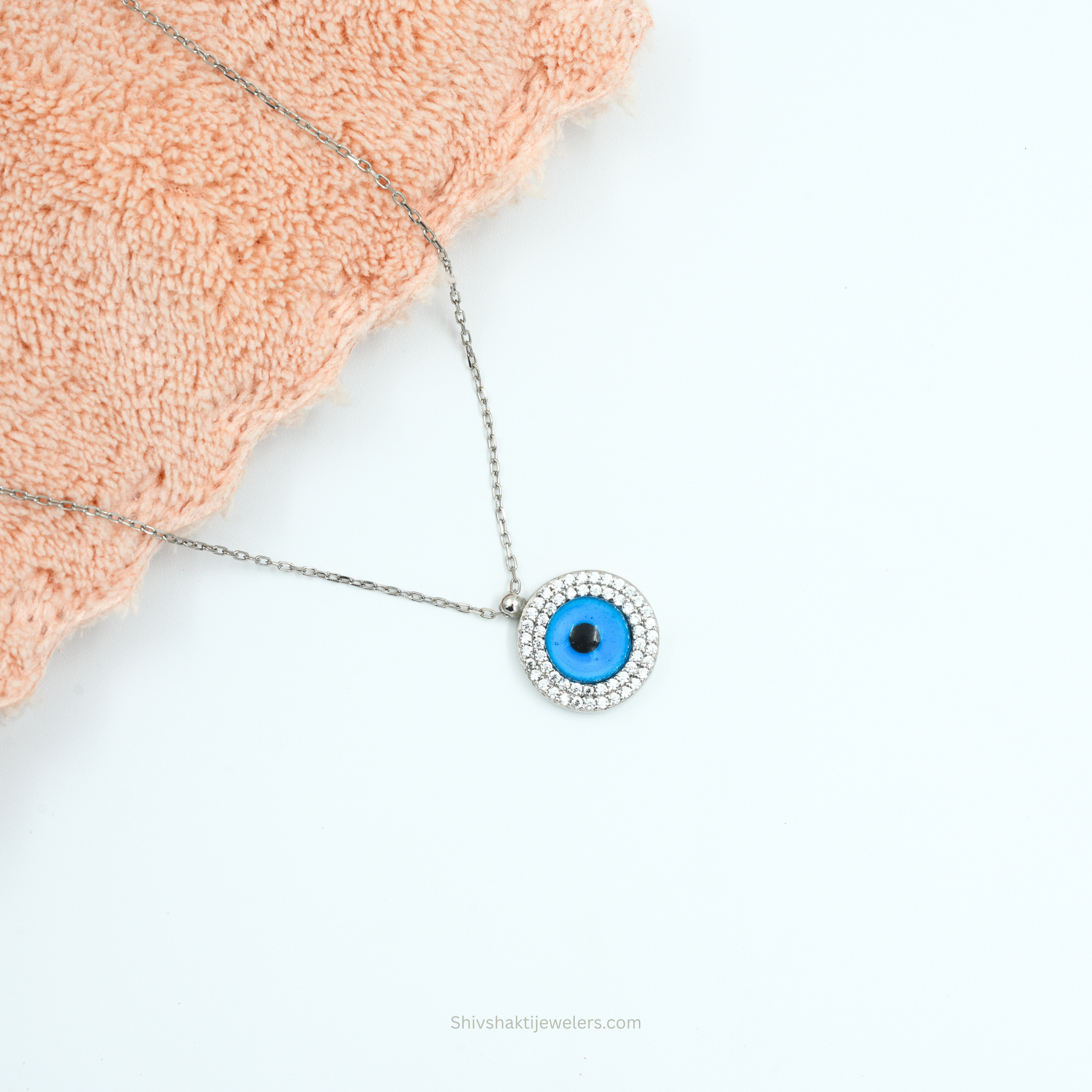 925 Silver Evil Eye Pendant Necklace with CZ Stone Halo – Protection & Style
