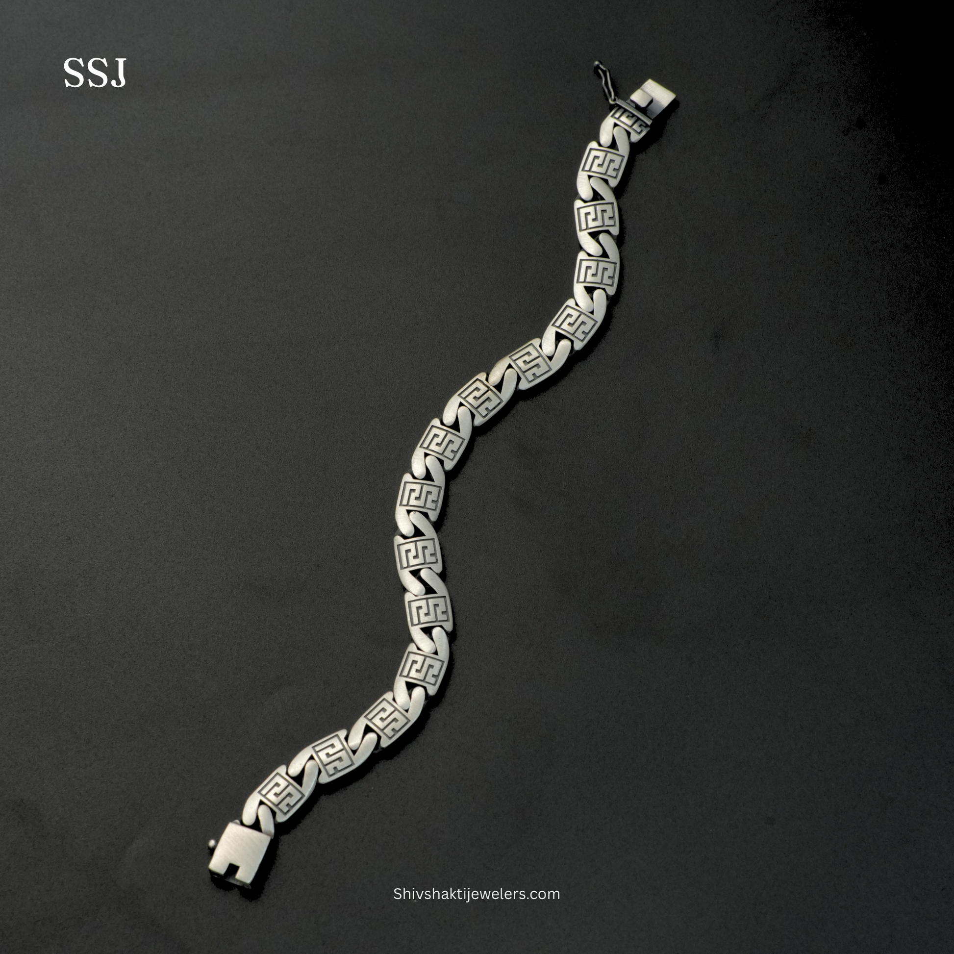 925 silver Greek pattern men’s bracelet – oxidised bold design