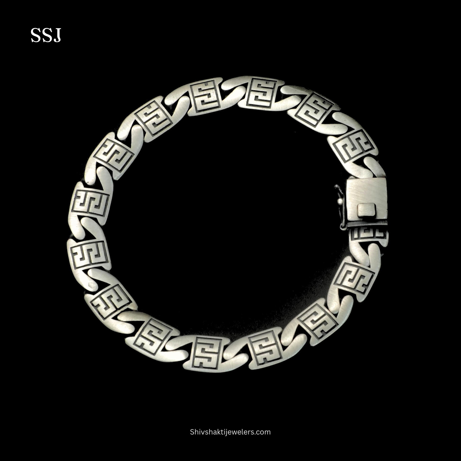 925 silver Greek pattern men’s bracelet – oxidised bold design