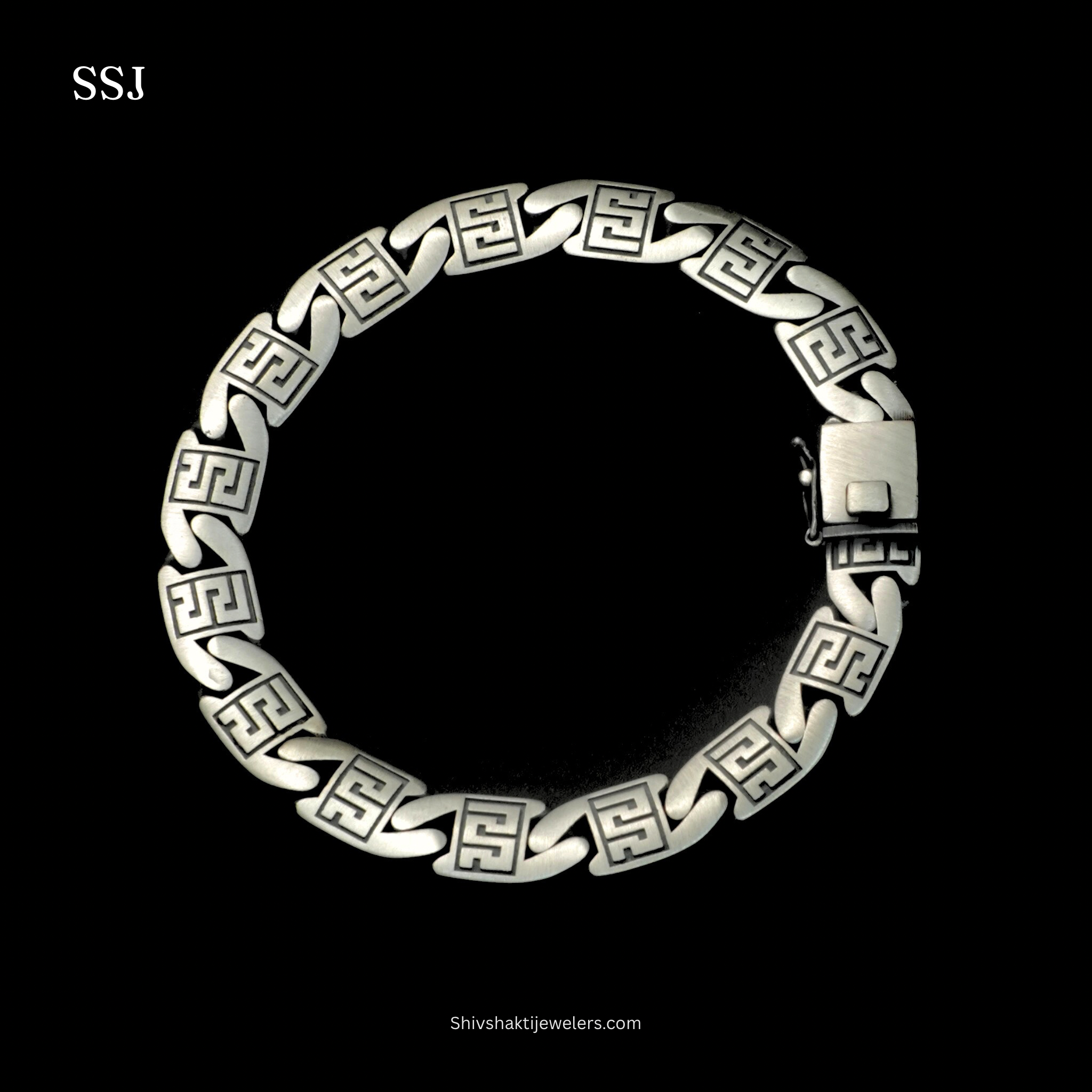 925 silver Greek pattern men’s bracelet – oxidised bold design