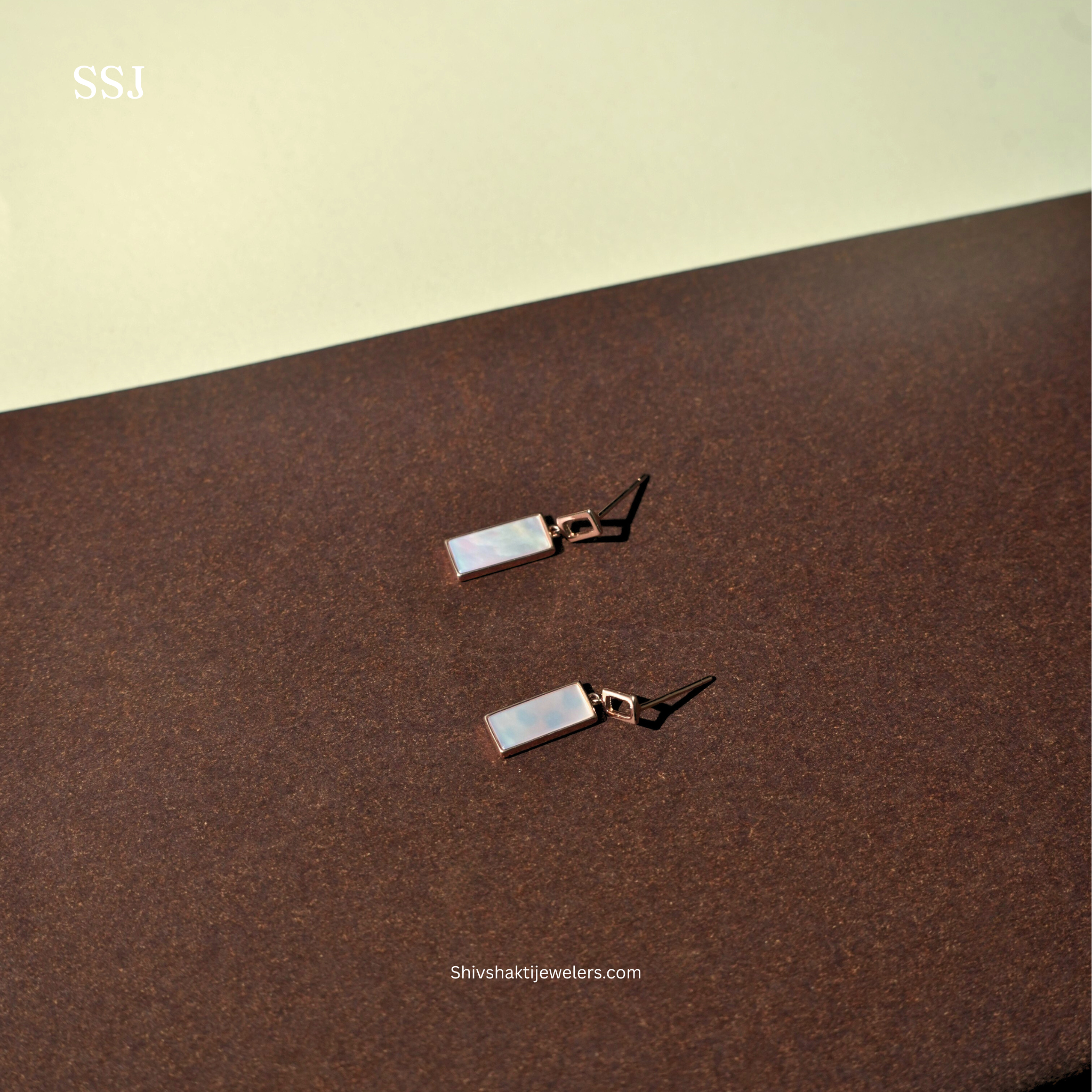 Rose Gold Mother of Pearl Rectangle Drop Earrings – 925 Silver Minimalist Luxury