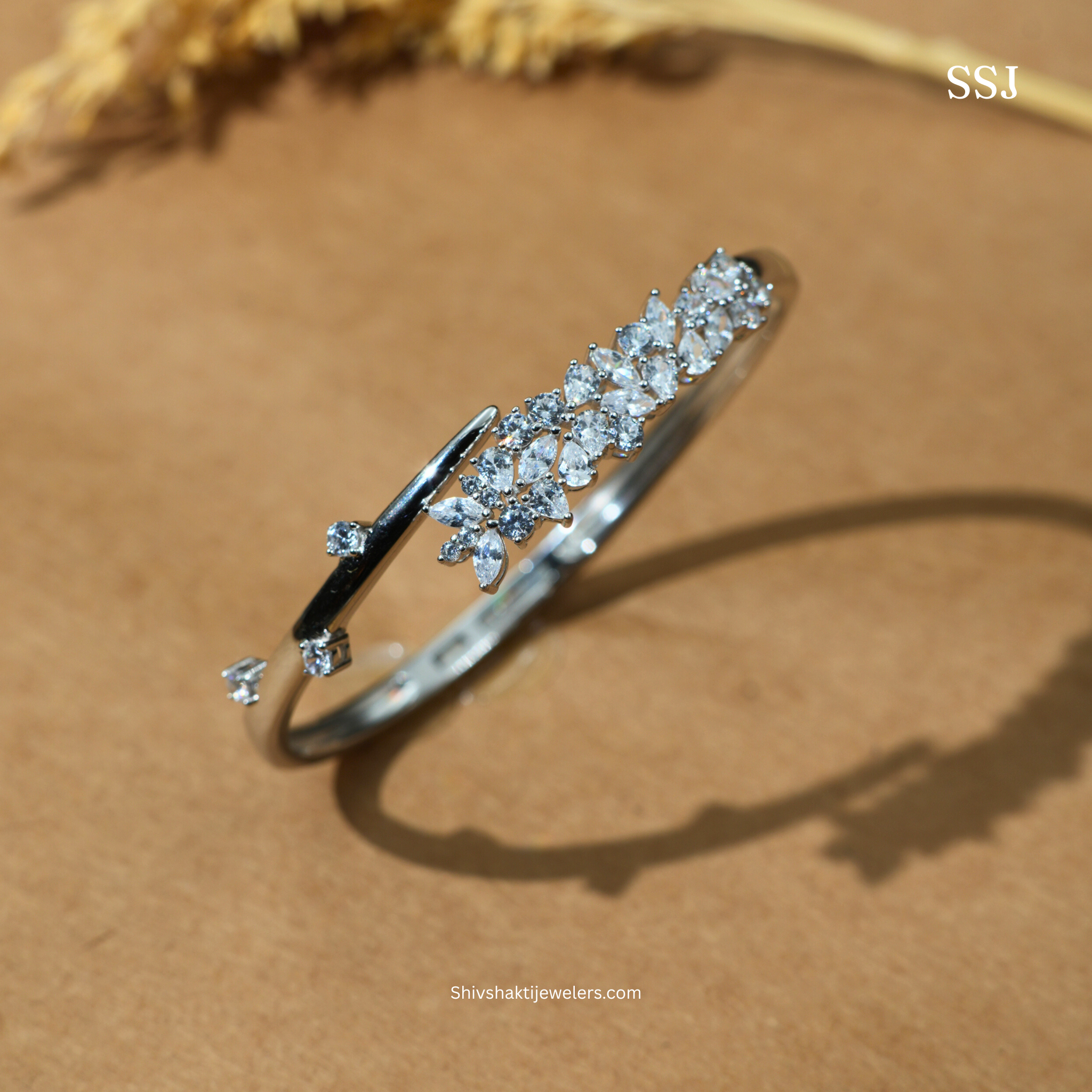 Luxury Designer 925 Sterling Silver AD Bangle – Premium Rhodium Finish Bracelet for Women