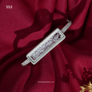 925 Silver Rectangle Kada with Transparent Crystal Stones – Premium Statement Jewellery by SSJ