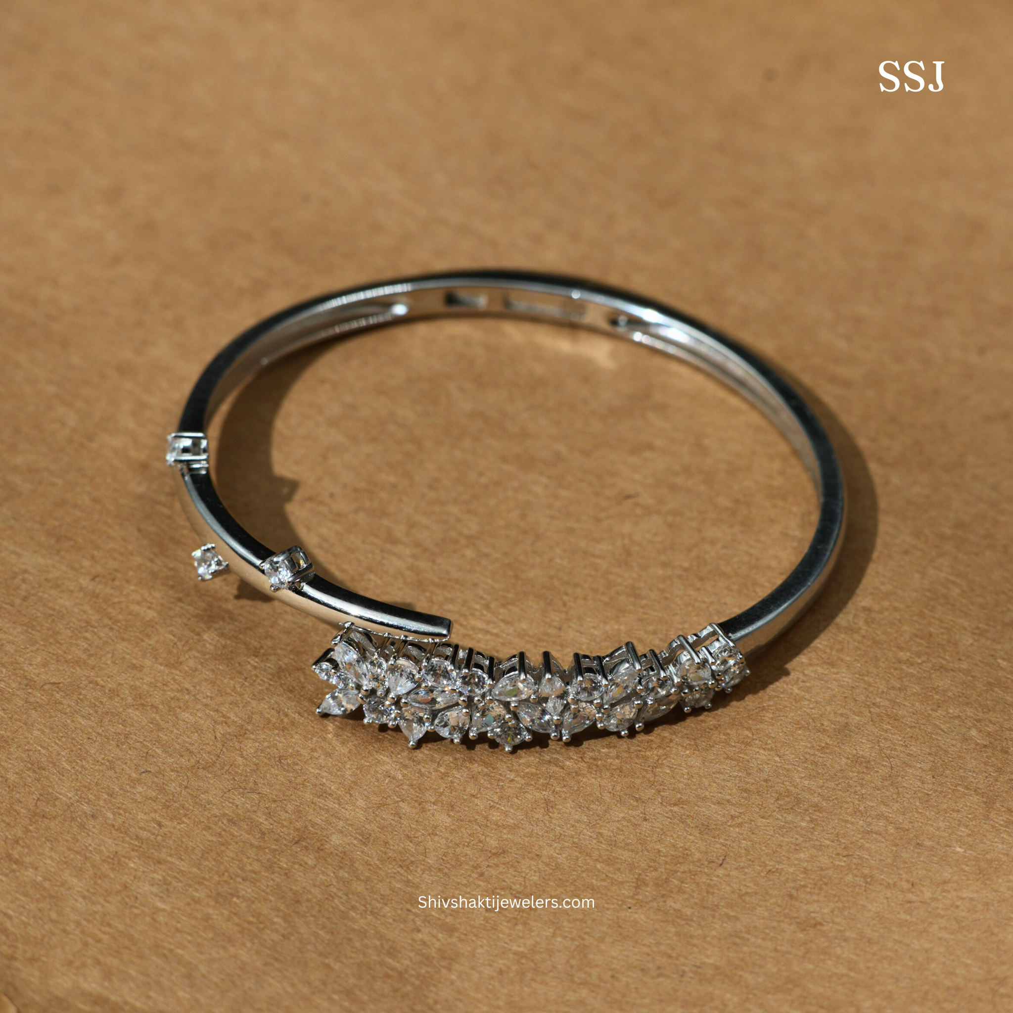 Luxury Designer 925 Sterling Silver AD Bangle – Premium Rhodium Finish Bracelet for Women