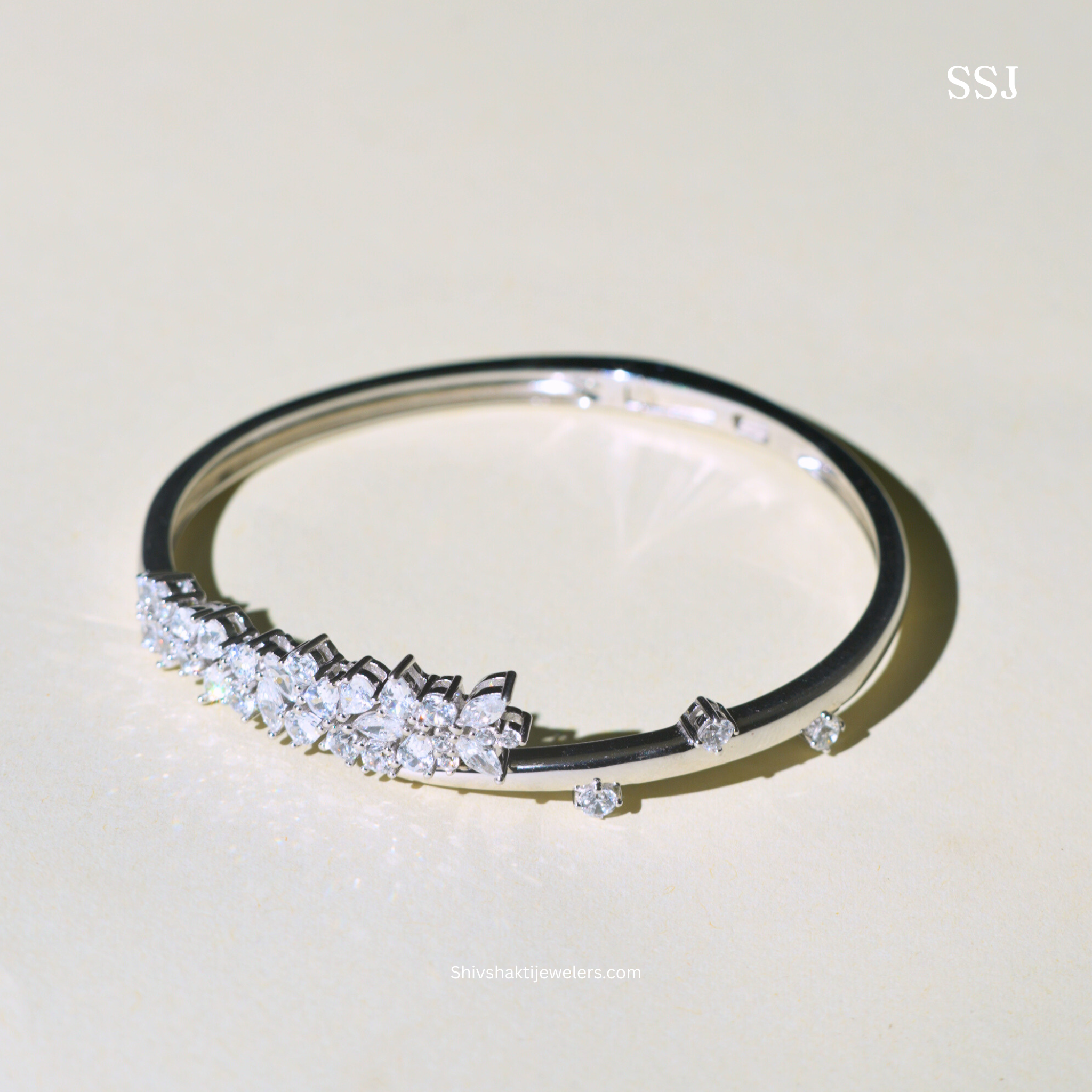 “Luxury 925 Sterling Silver AD Bangle with Rhodium Finish – Designer Women’s Bracelet by Shiv Shakti Jewellers”
