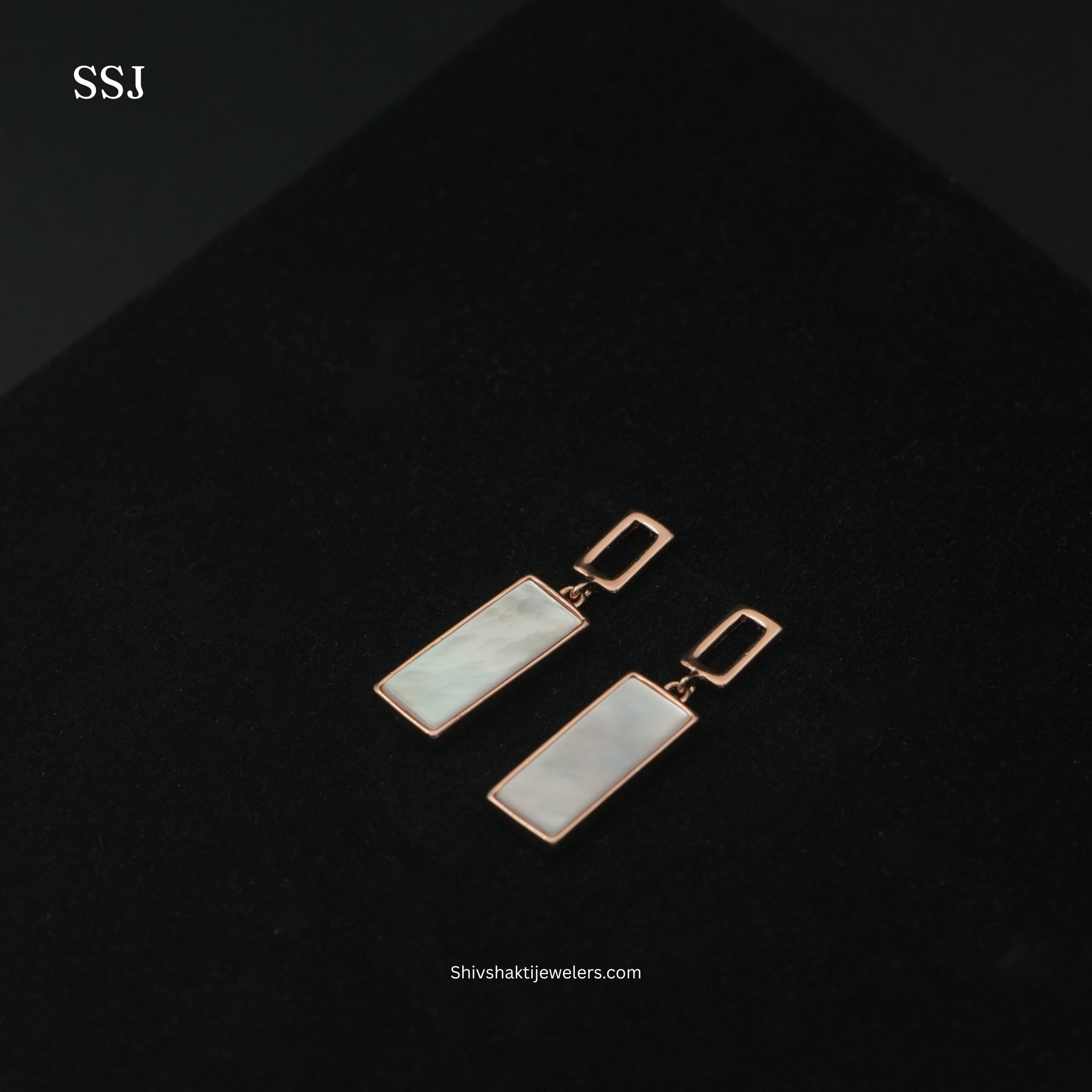Rose Gold Mother of Pearl Rectangle Drop Earrings – 925 Silver Minimalist Luxury