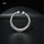 Antique Floral 925 Silver Kada for Men And Women – Traditional Rajasthani Open Cuff Bangle