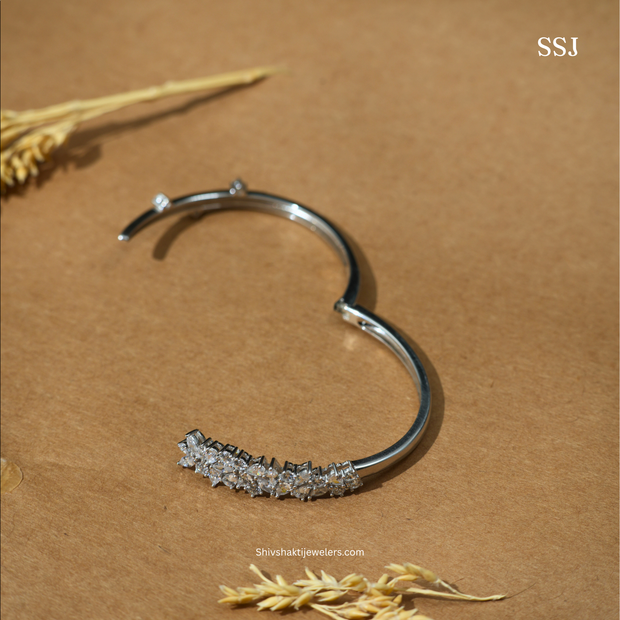 Luxury Designer 925 Sterling Silver AD Bangle – Premium Rhodium Finish Bracelet for Women