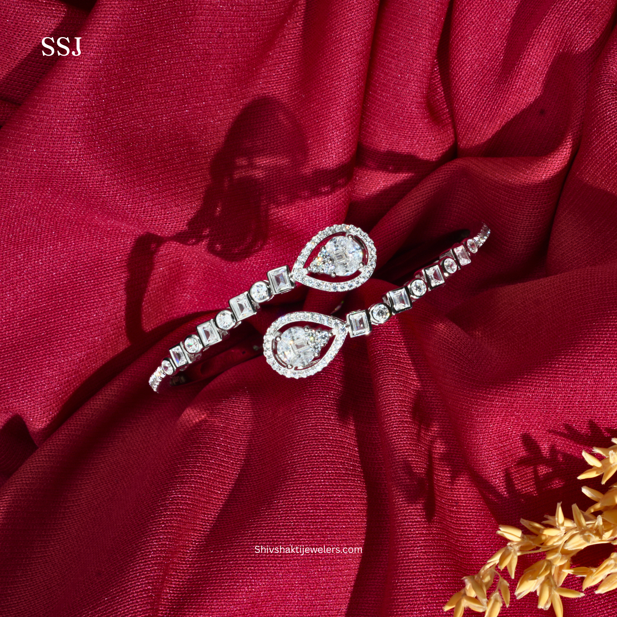 “Premium 925 Silver Dual Teardrop Kada for Women with CZ Stones by Shiv Shakti Jewellers”