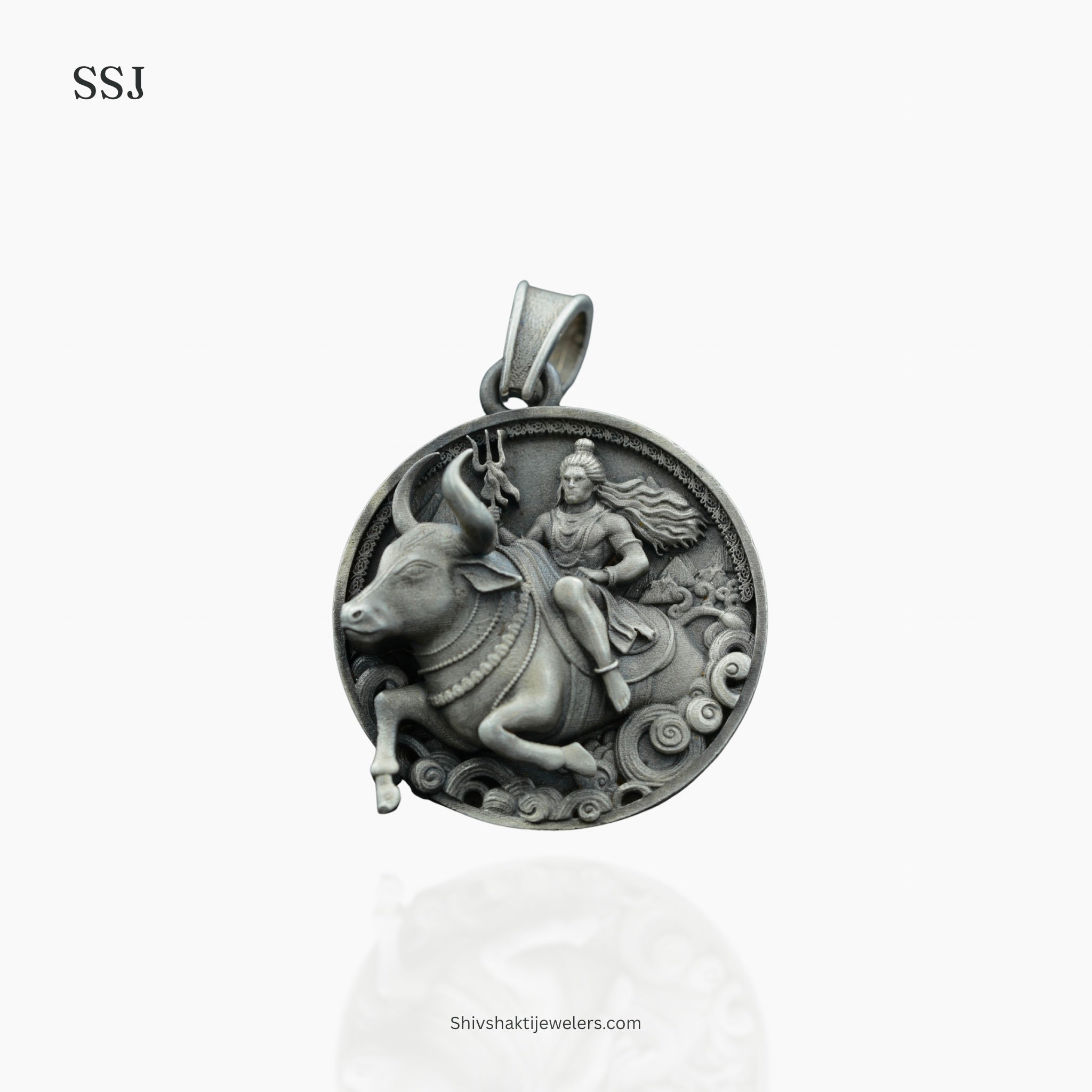 Antique Finish Mahadev on Nandi 925 Silver Pendant