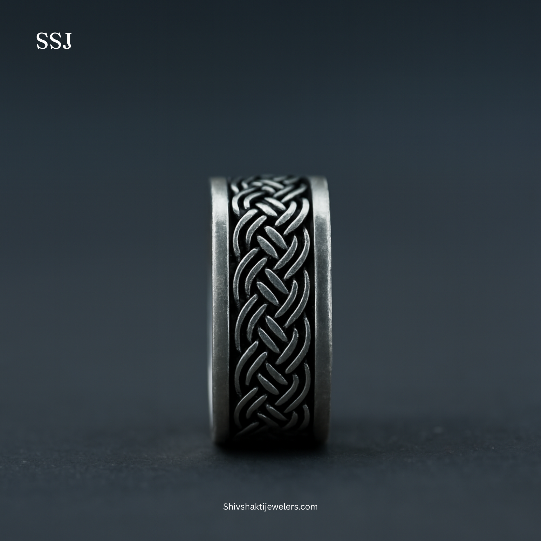 Oxidized Silver Viking Braided Band Ring – Bold Tribal Design