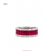 Ruby Princess Band Ring in 925 Silver with Diamond Accents