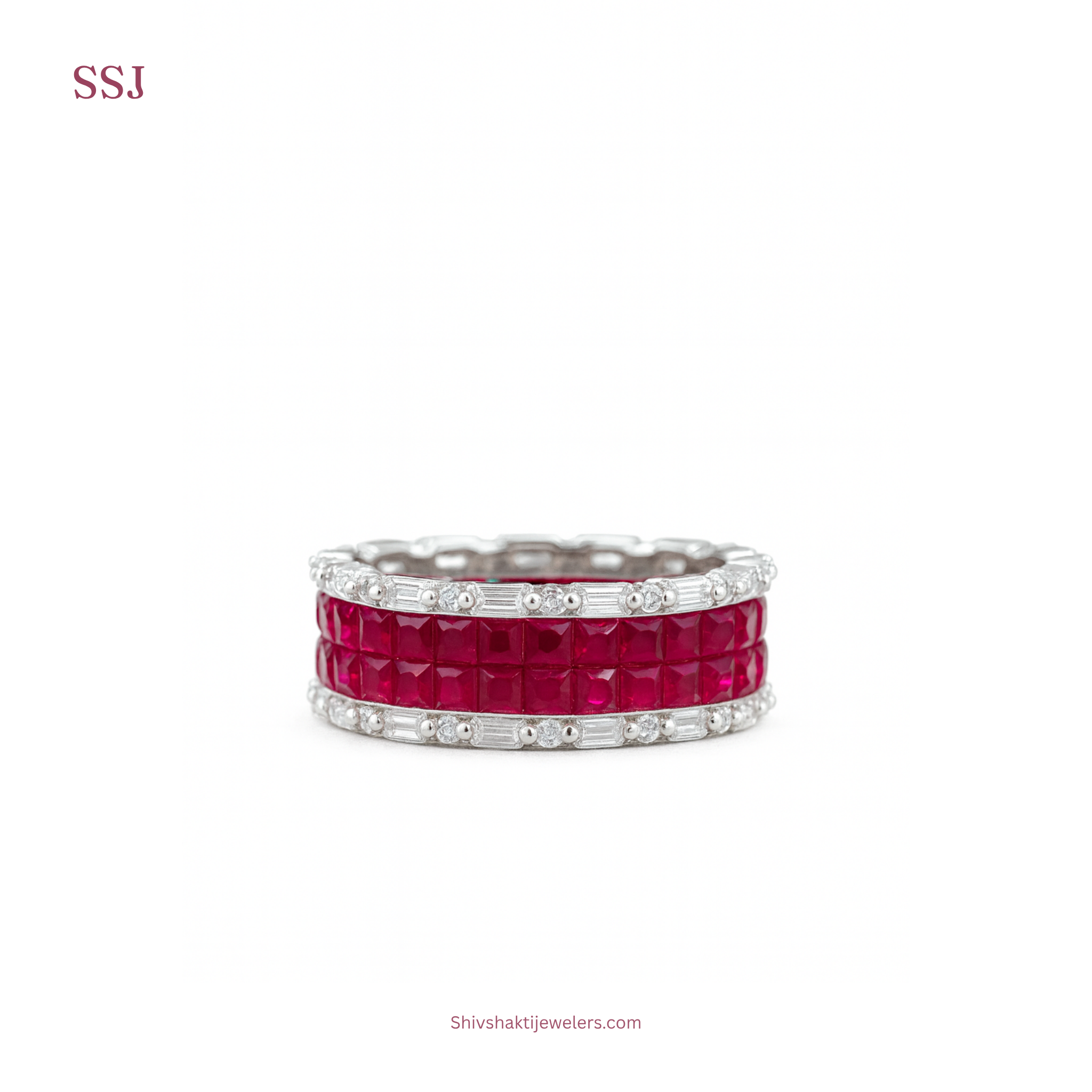 Ruby Princess Band Ring in 925 Silver with Diamond Accents