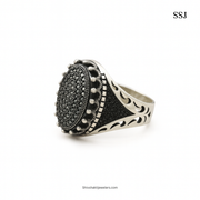 925 Silver Black Stone Men’s Statement Ring – Bold Oxidised Designer Ring