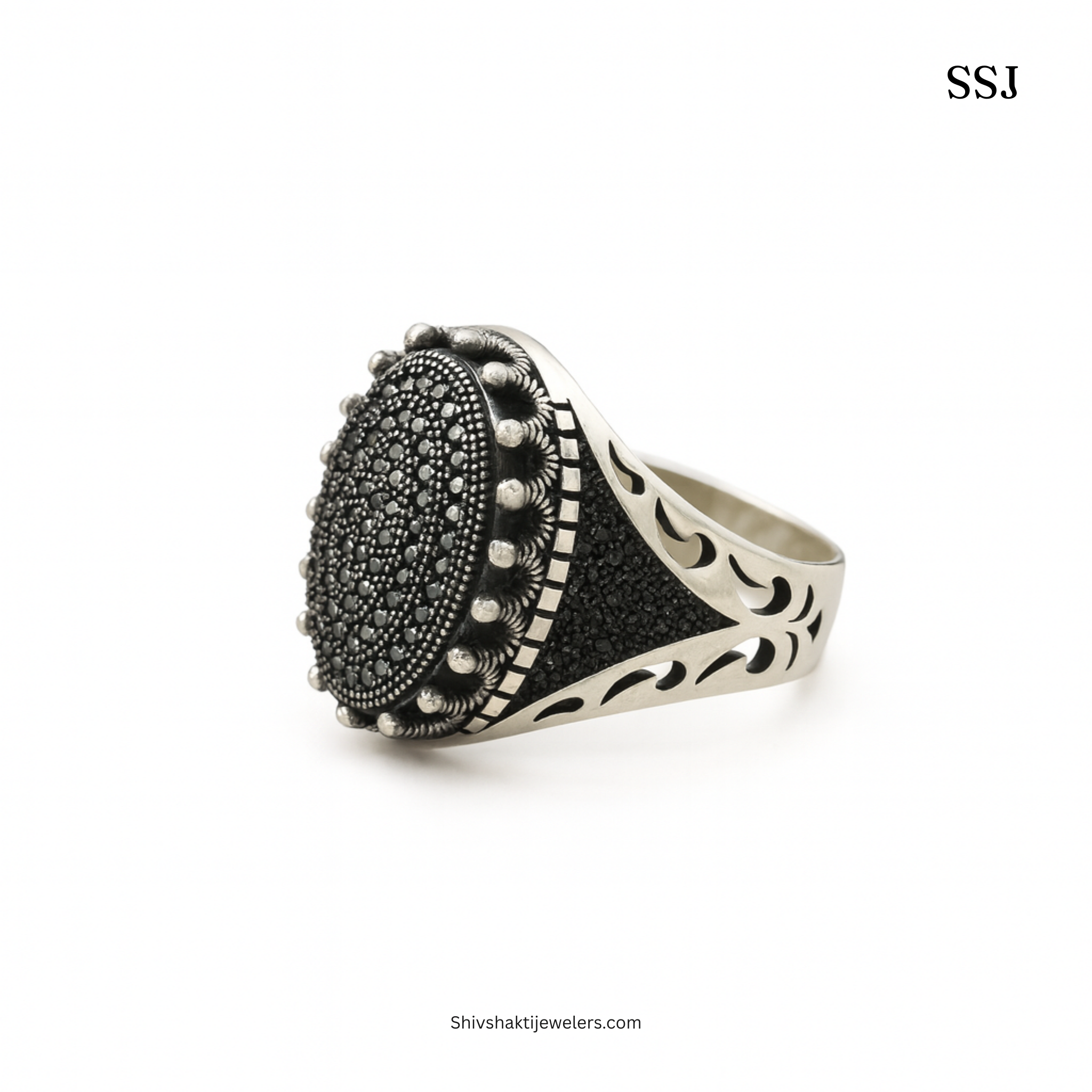 925 Silver Black Stone Men’s Statement Ring – Bold Oxidised Designer Ring