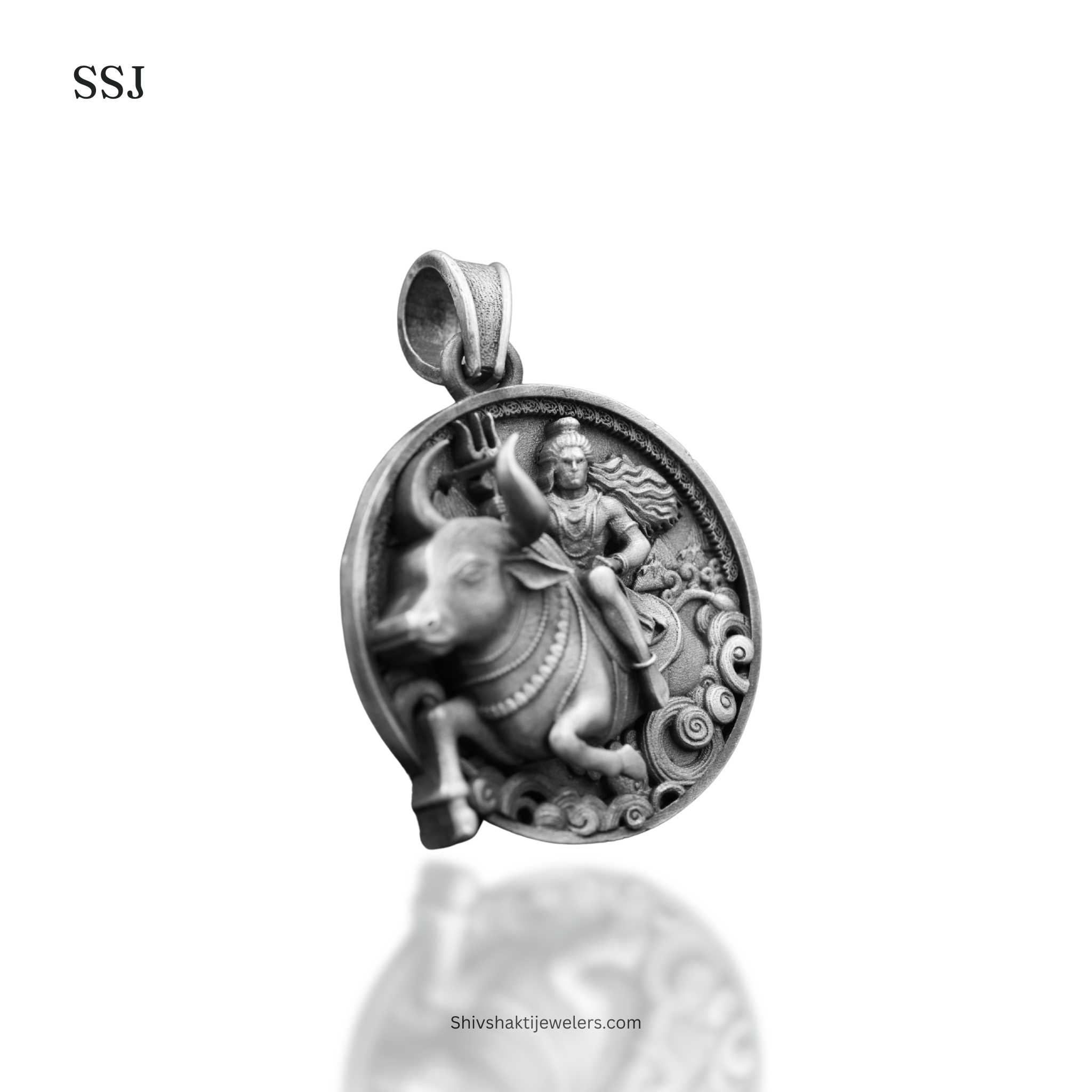 Antique Finish Mahadev on Nandi 925 Silver Pendant