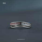 925 Silver Wave Band Ring with Baguette Stones