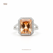 925 Silver Radiant-Cut Peach Zircon Halo Ring