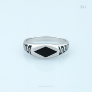 Men’s Black Enamel Diamond Cut Ring
