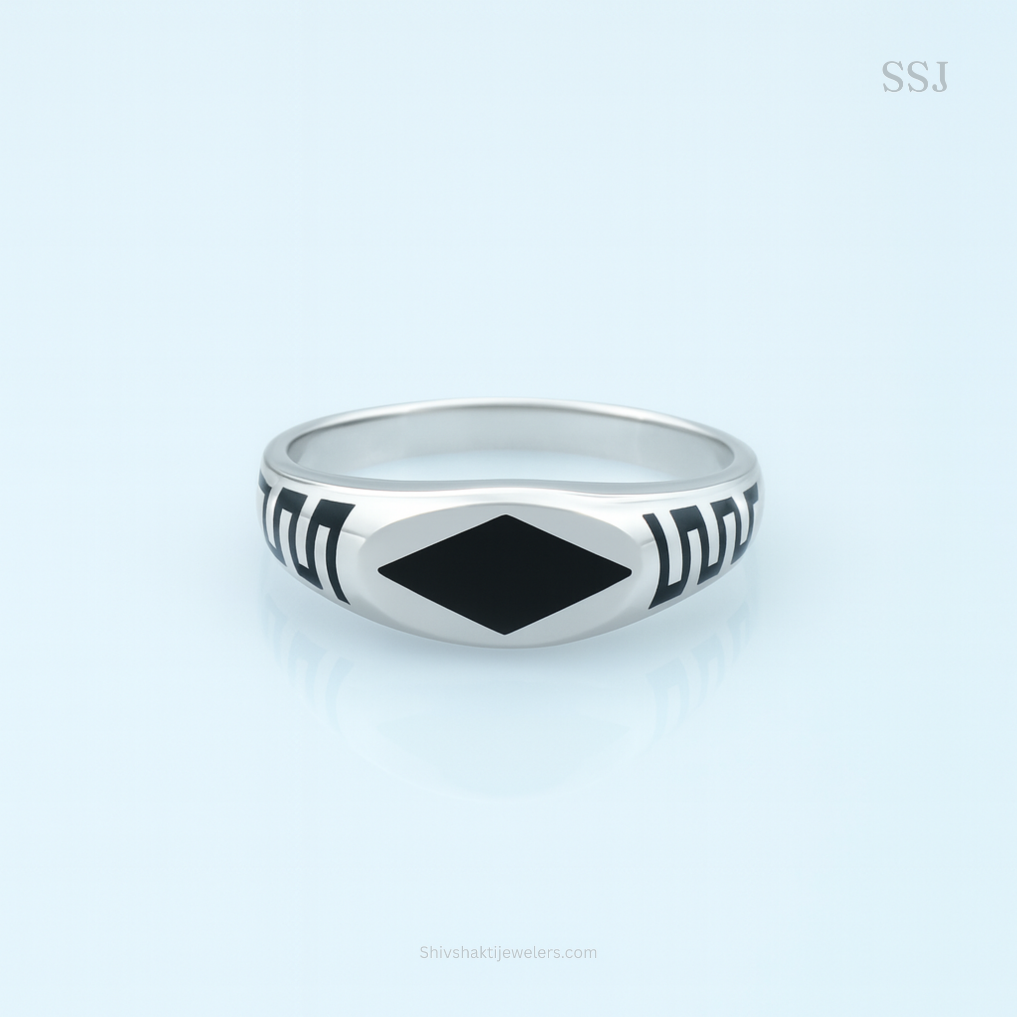 Men’s Black Enamel Diamond Cut Ring