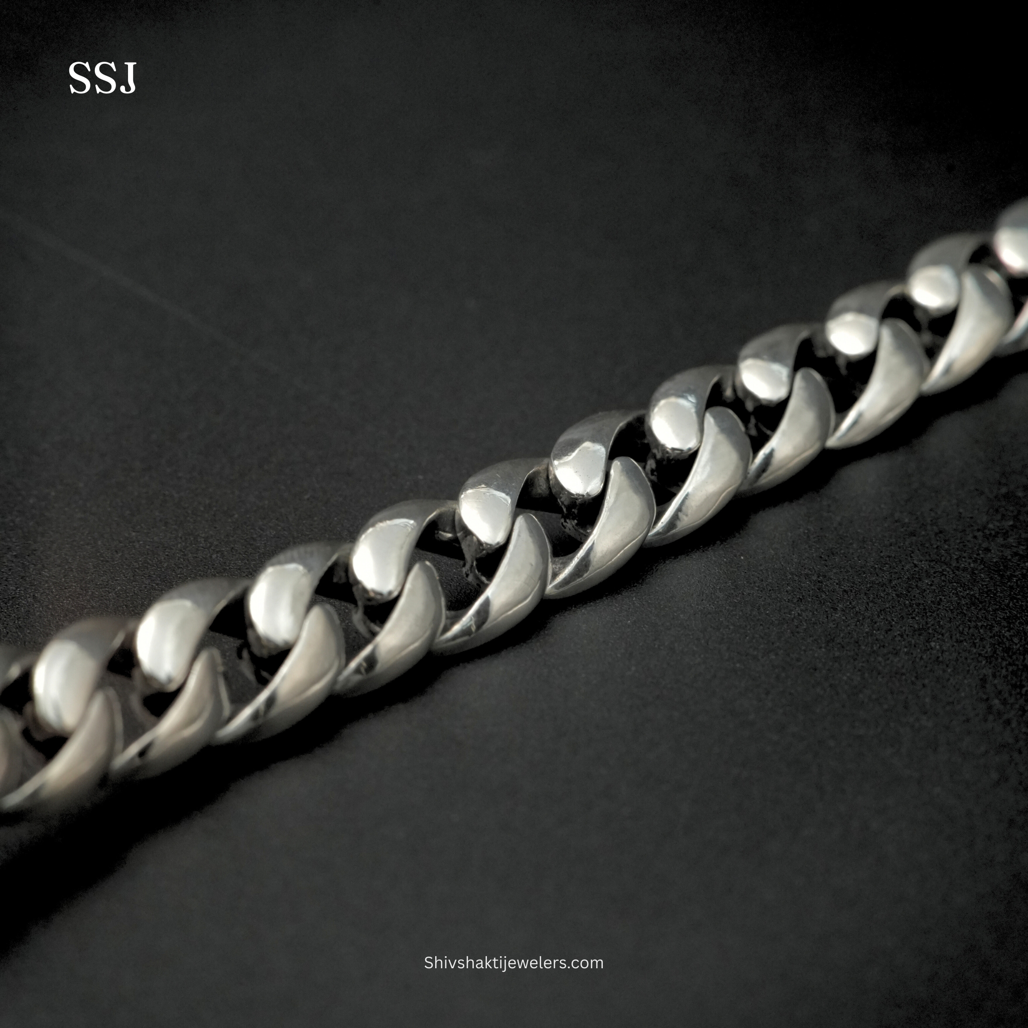 925 Silver Heavy Curb Link Men’s Bracelet with Designer End Caps
