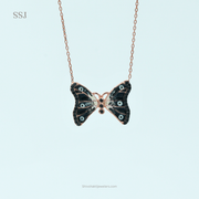 925 Silver Black Enamel Butterfly Pendant Necklace – Elegant Women’s Jewellery