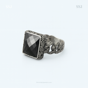 Oxidised Silver Rectangular Black Stone Ring – Antique Unisex Design