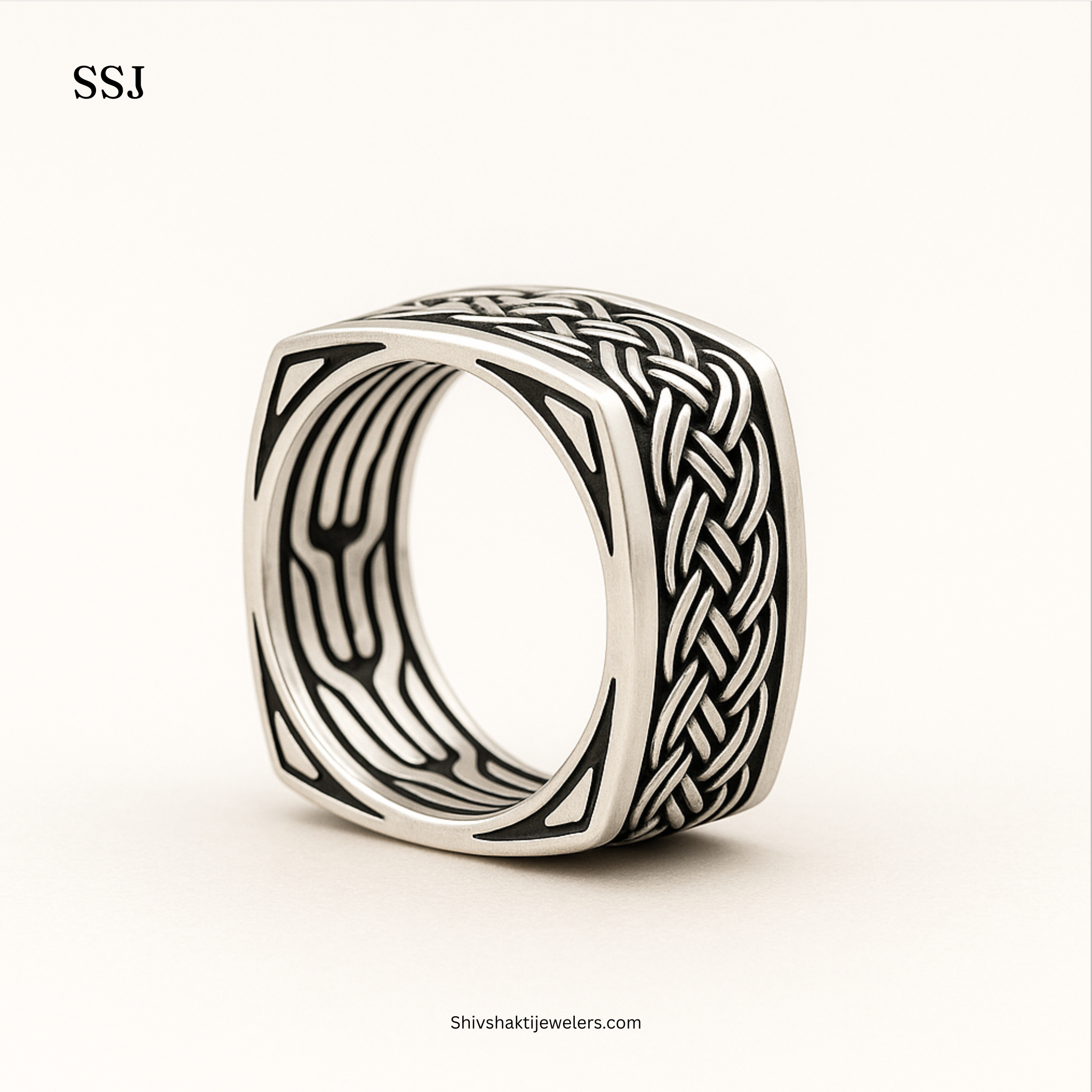 Oxidized Silver Viking Braided Band Ring – Bold Tribal Design