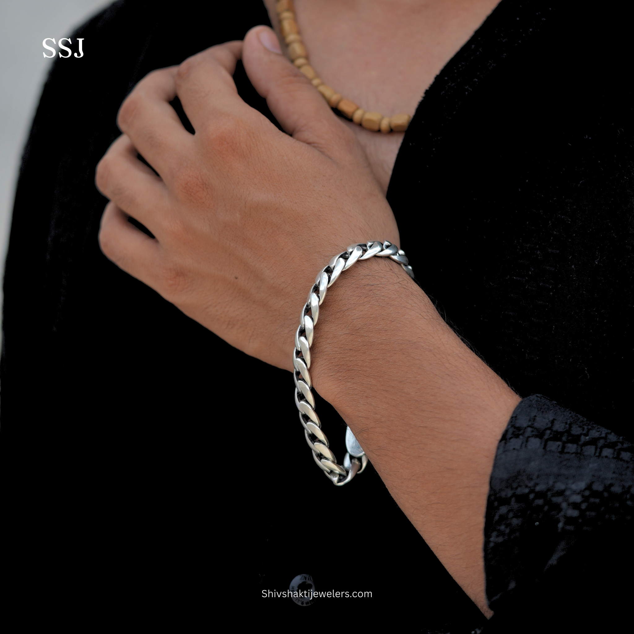 925 Silver Heavy Curb Link Men’s Bracelet with Designer End Caps