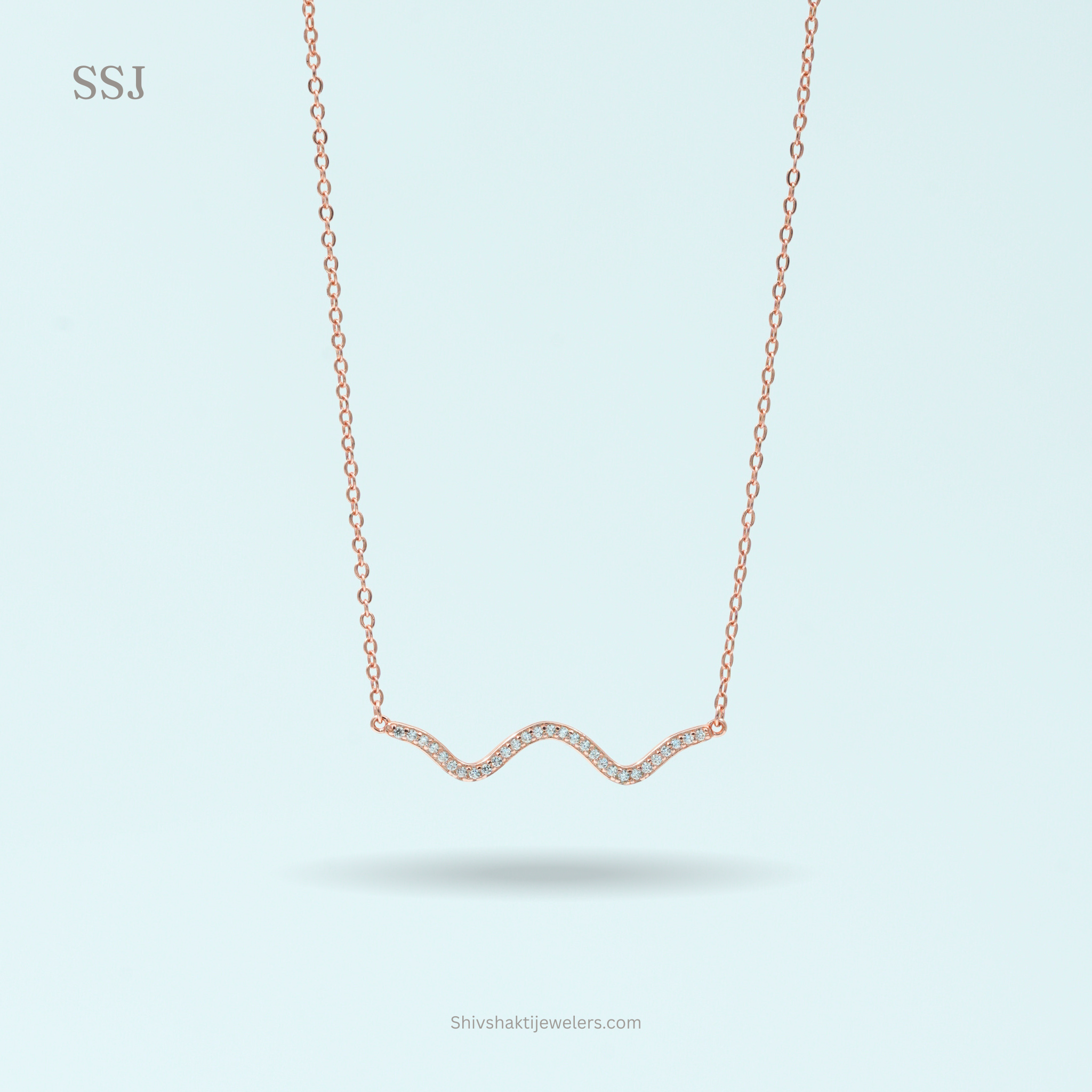 925 Silver Rose Gold Wavy Necklace | Minimalist Designer Chain for Women