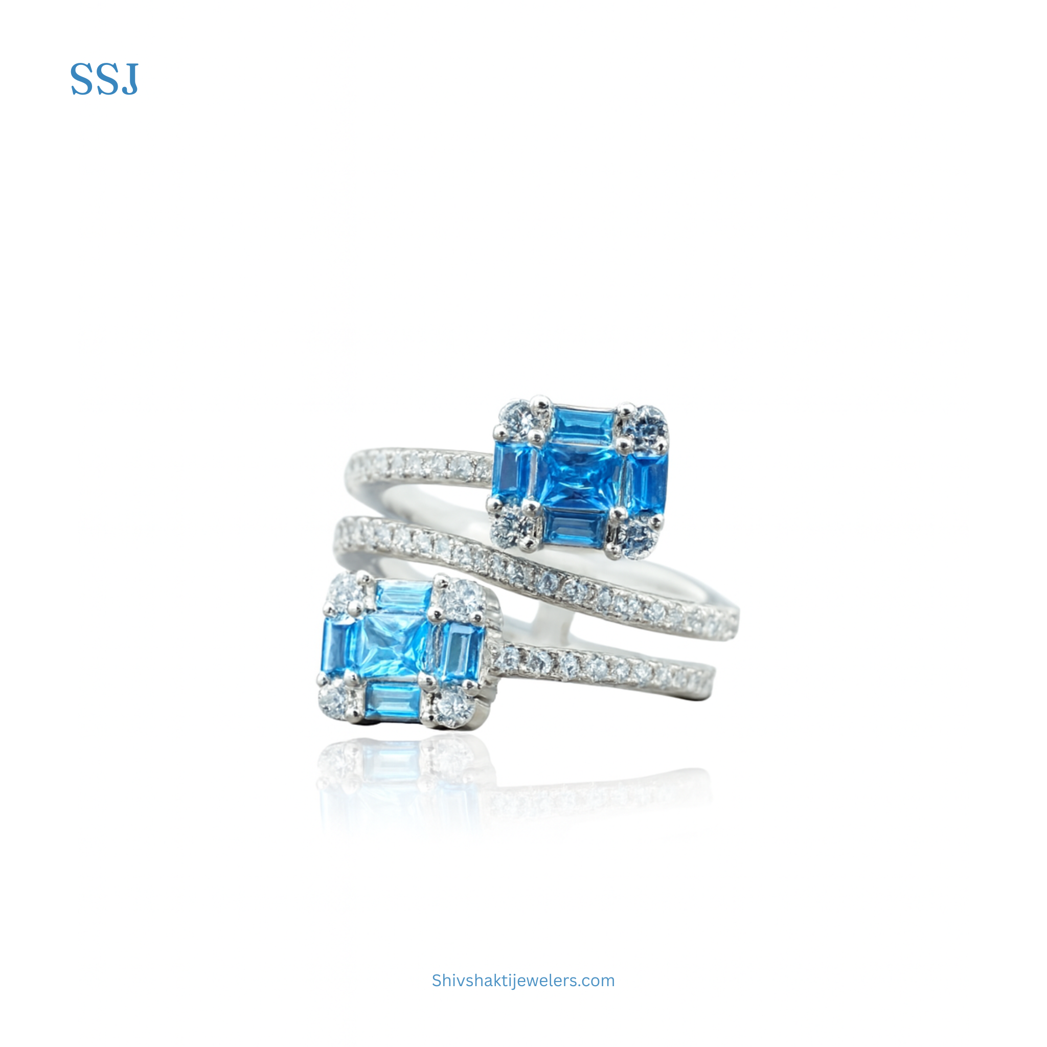 925 Silver Blue Baguette Gemstone Statement Ring