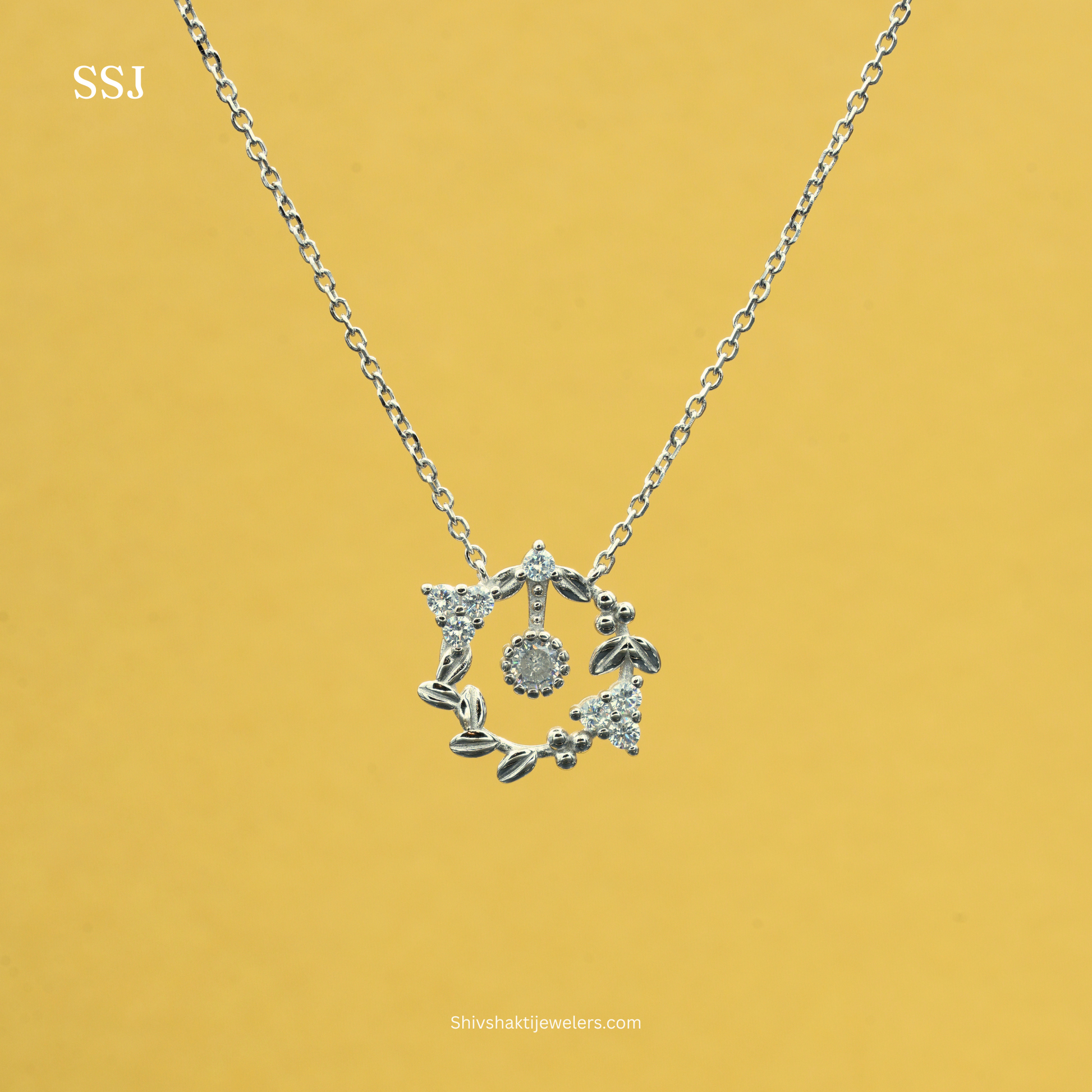 925 silver floral wreath pendant necklace with CZ stones for women – Shiv Shakti Jewellers
