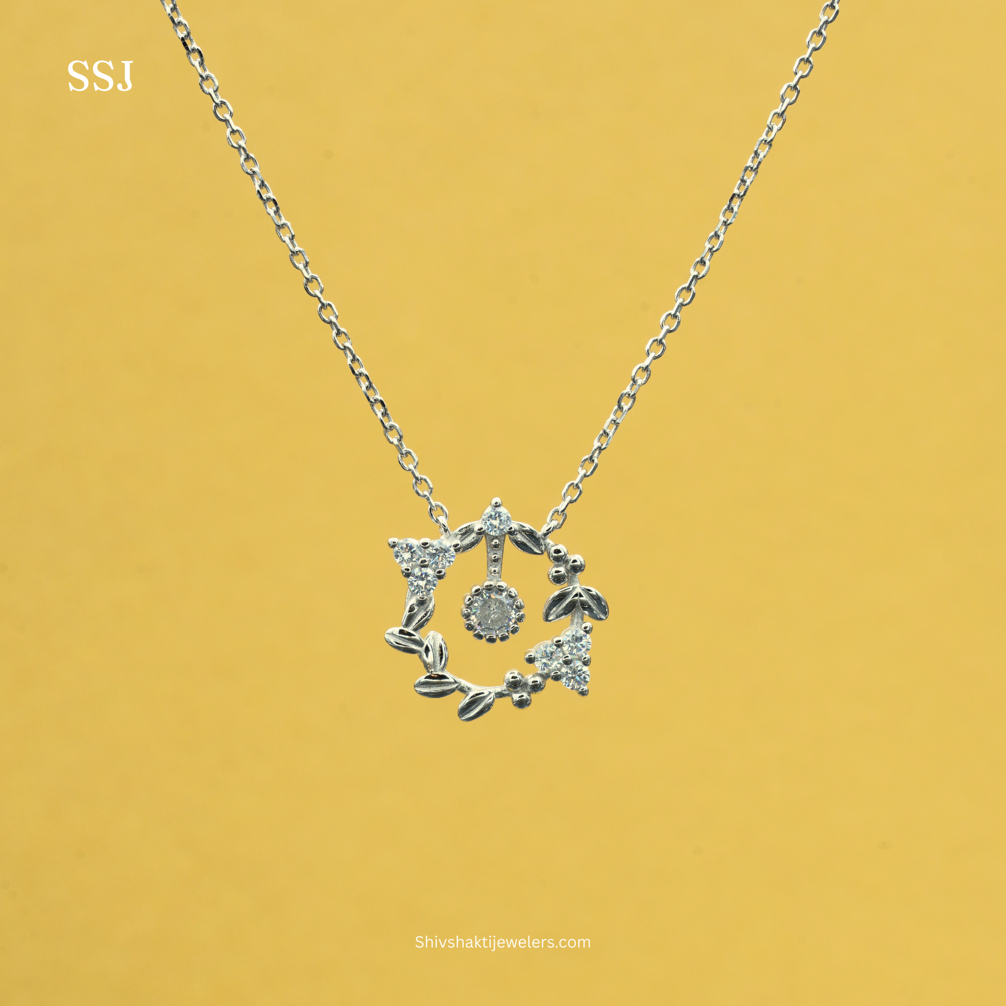 925 silver floral wreath pendant necklace with CZ stones for women – Shiv Shakti Jewellers
