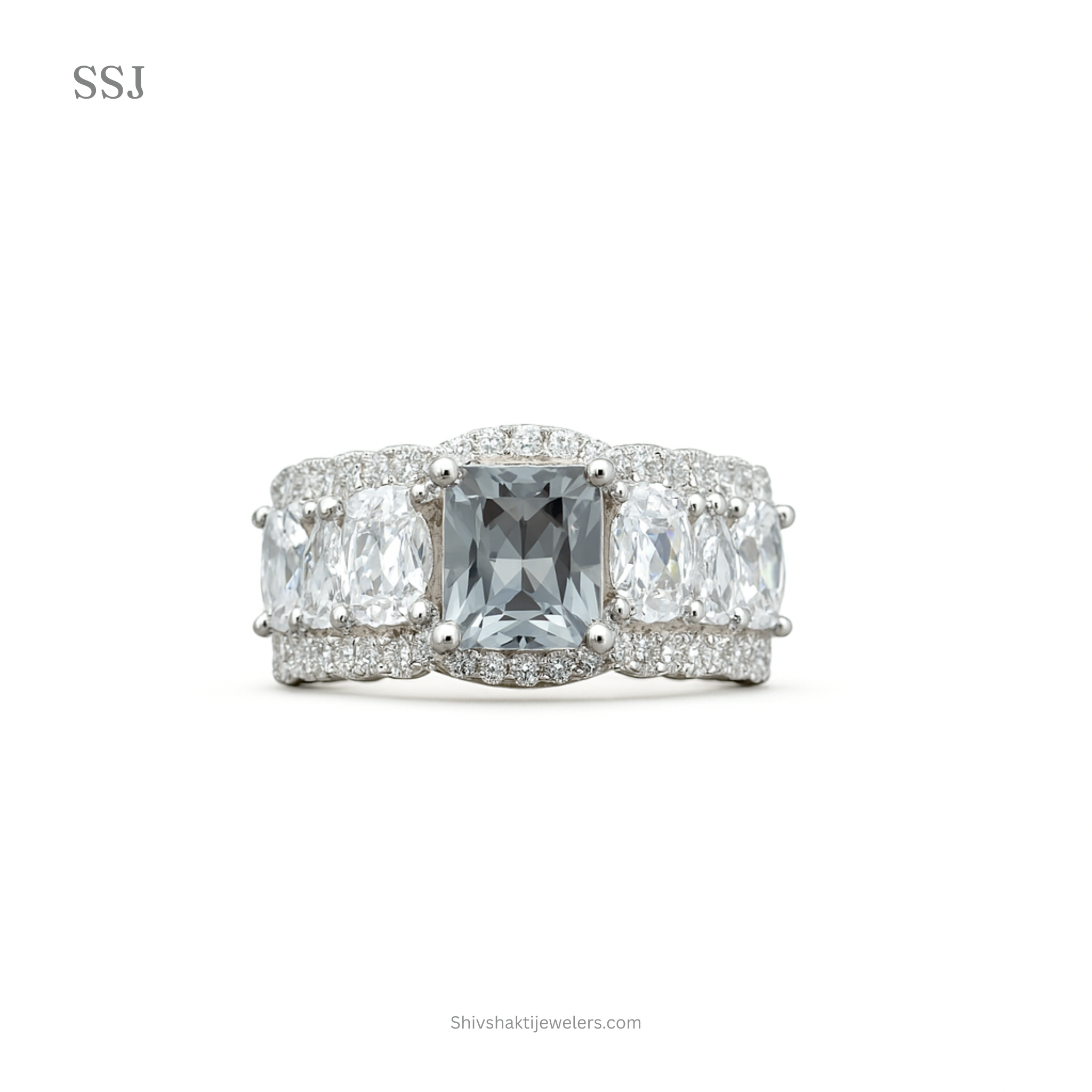 925 Silver Grey Stone CZ Band Ring for Women