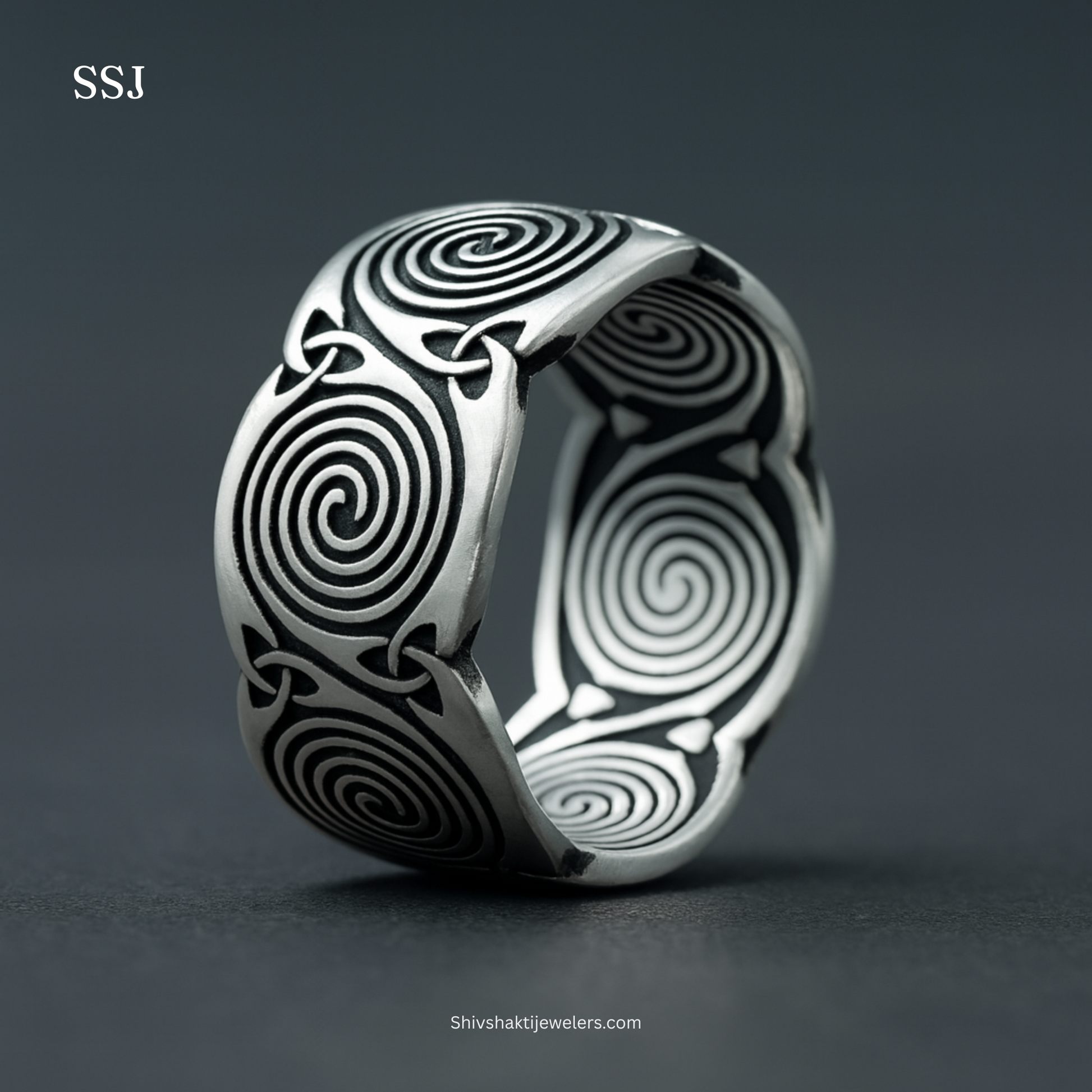 Oxidized 925 Silver Tribal Swirl Engraved Men’s Statement Ring – Shiv Shakti Jewellers

