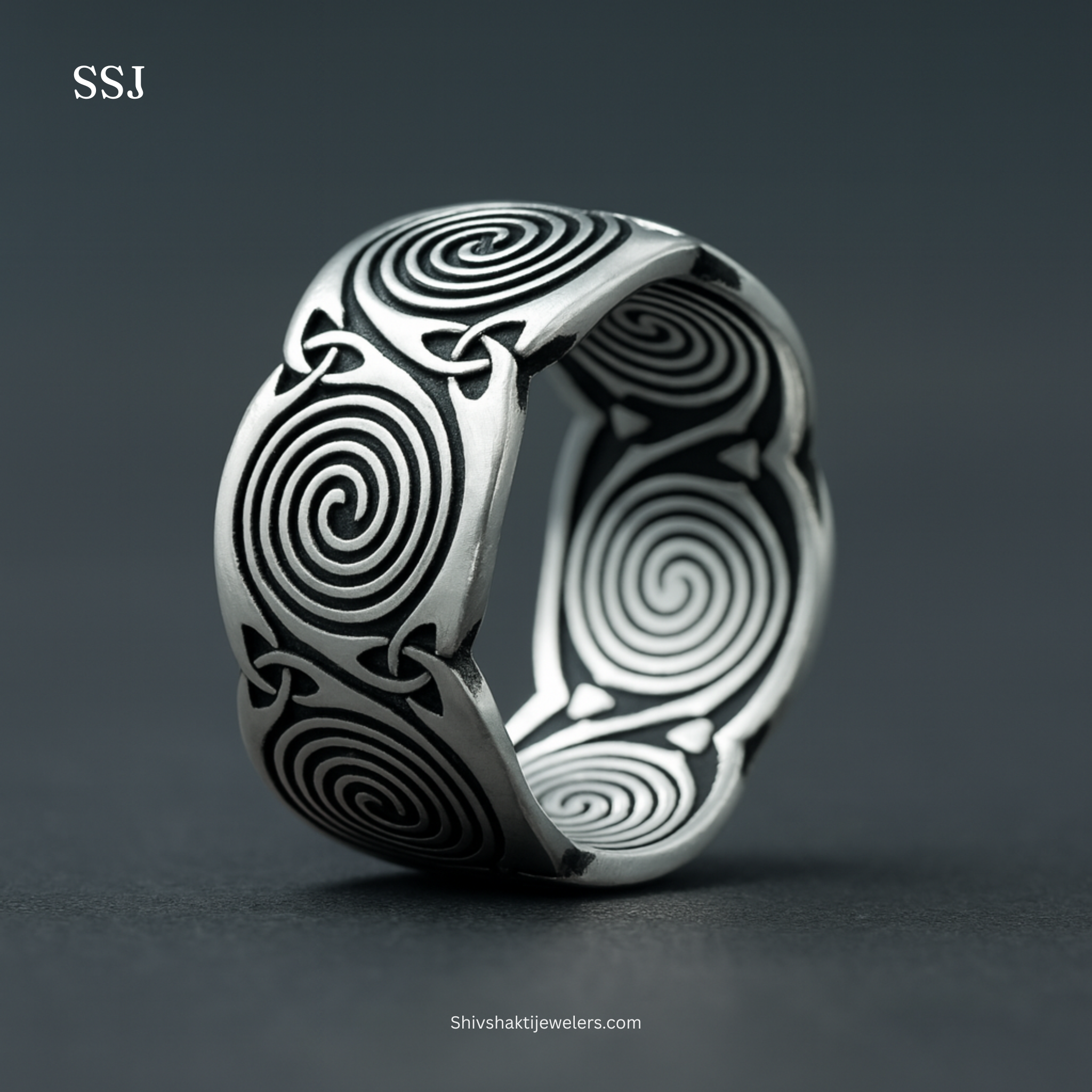 Oxidized 925 Silver Tribal Swirl Engraved Men’s Statement Ring – Shiv Shakti Jewellers
