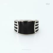 Shiva Damru Inspired Black Enamel Ring for Men