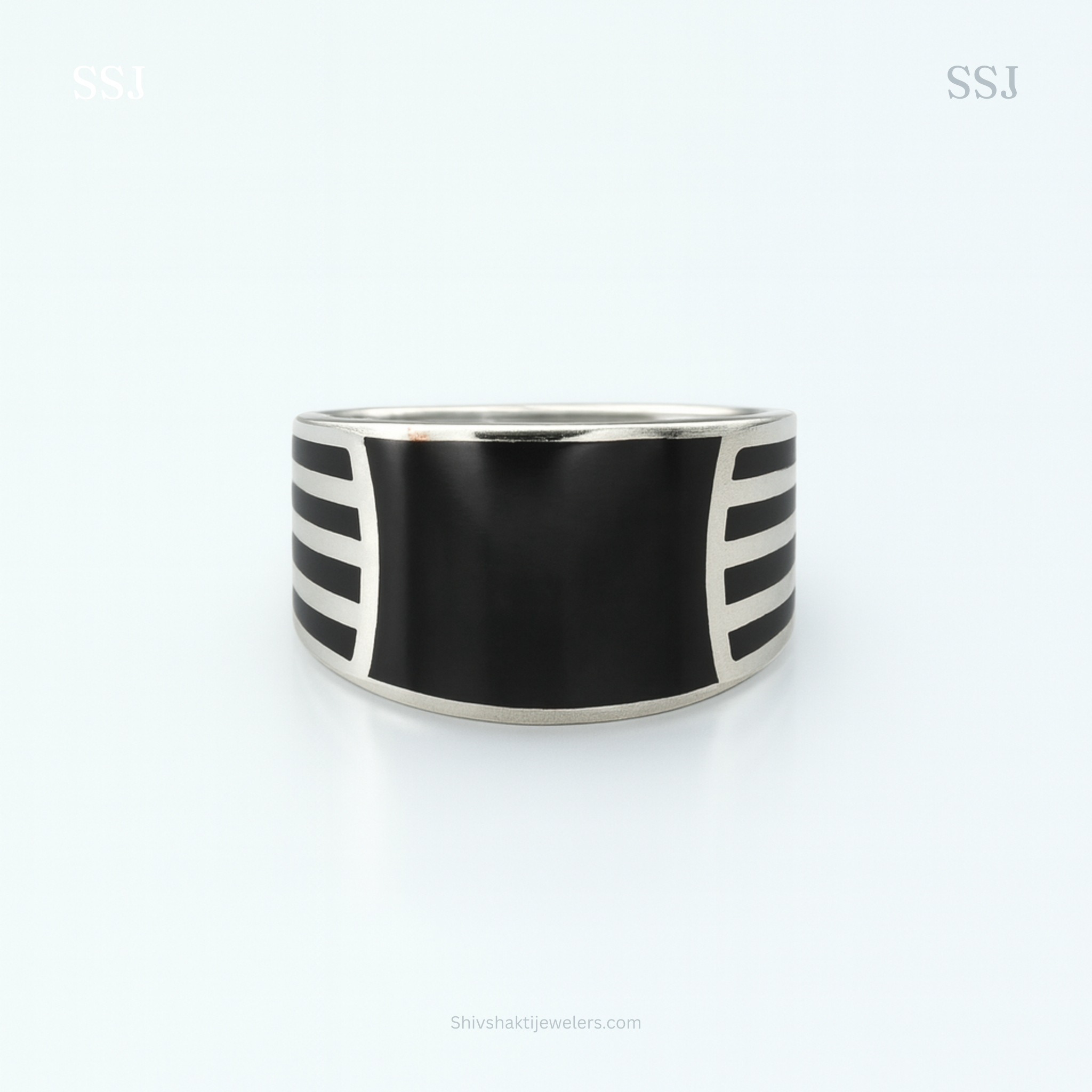 Shiva Damru Inspired Black Enamel Ring for Men
