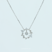 925 Silver Floral Wreath Pendant with CZ Stones – Elegant Necklace for Women