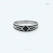 Silver Black Enamel Geometric Men’s Ring