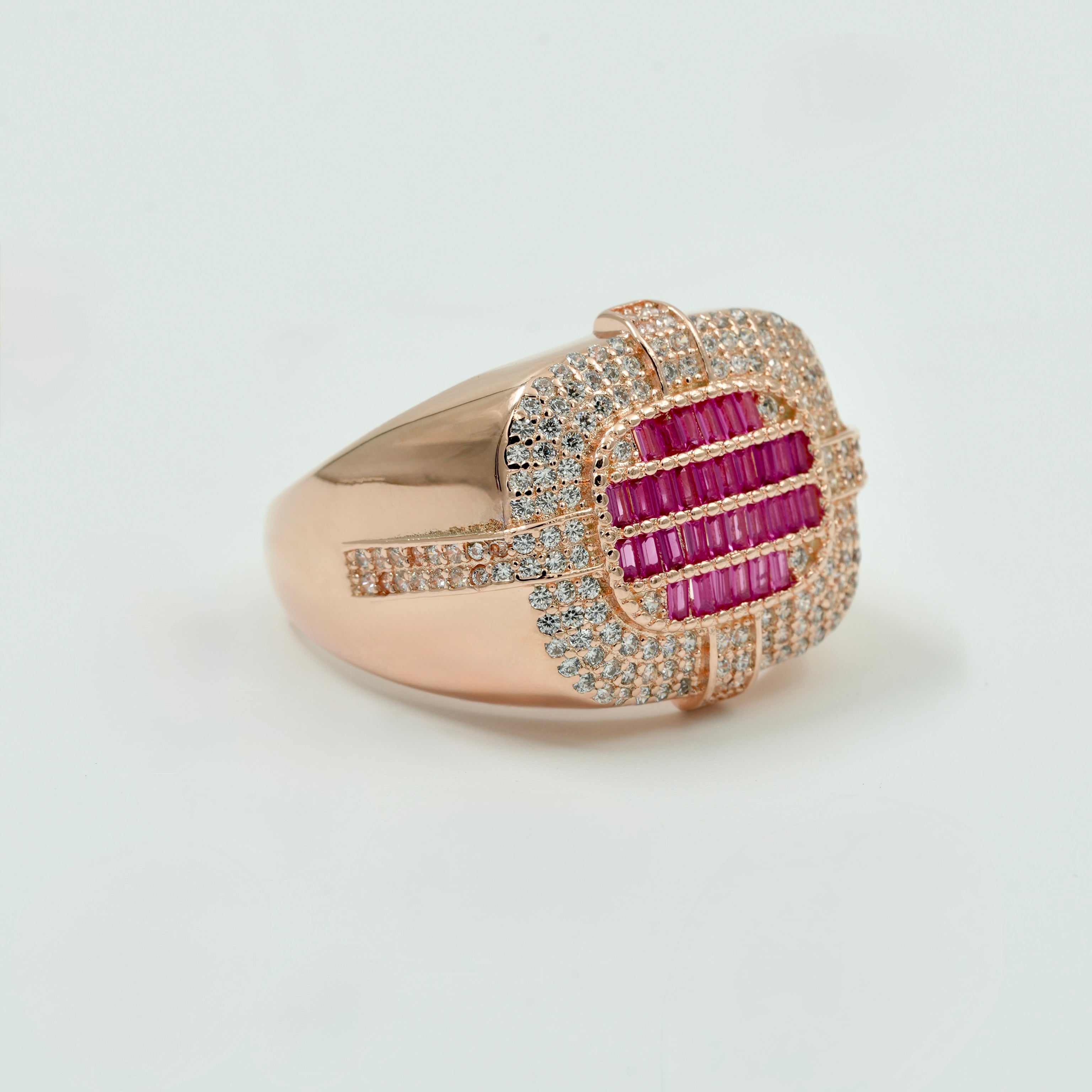 925 Silver Ruby & CZ Statement Ring for Men – Rose Gold Finish