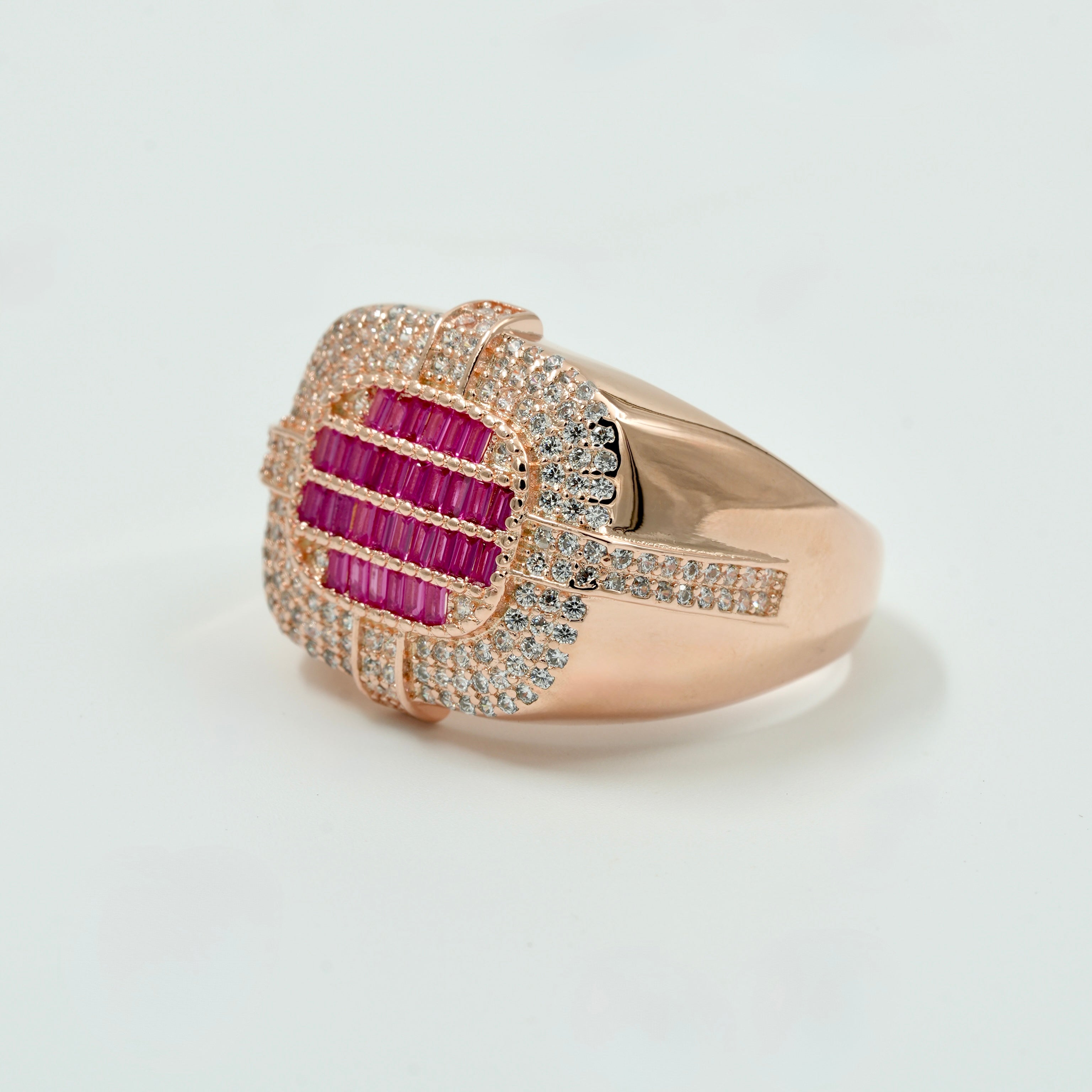 925 Silver Ruby & CZ Statement Ring for Men – Rose Gold Finish
