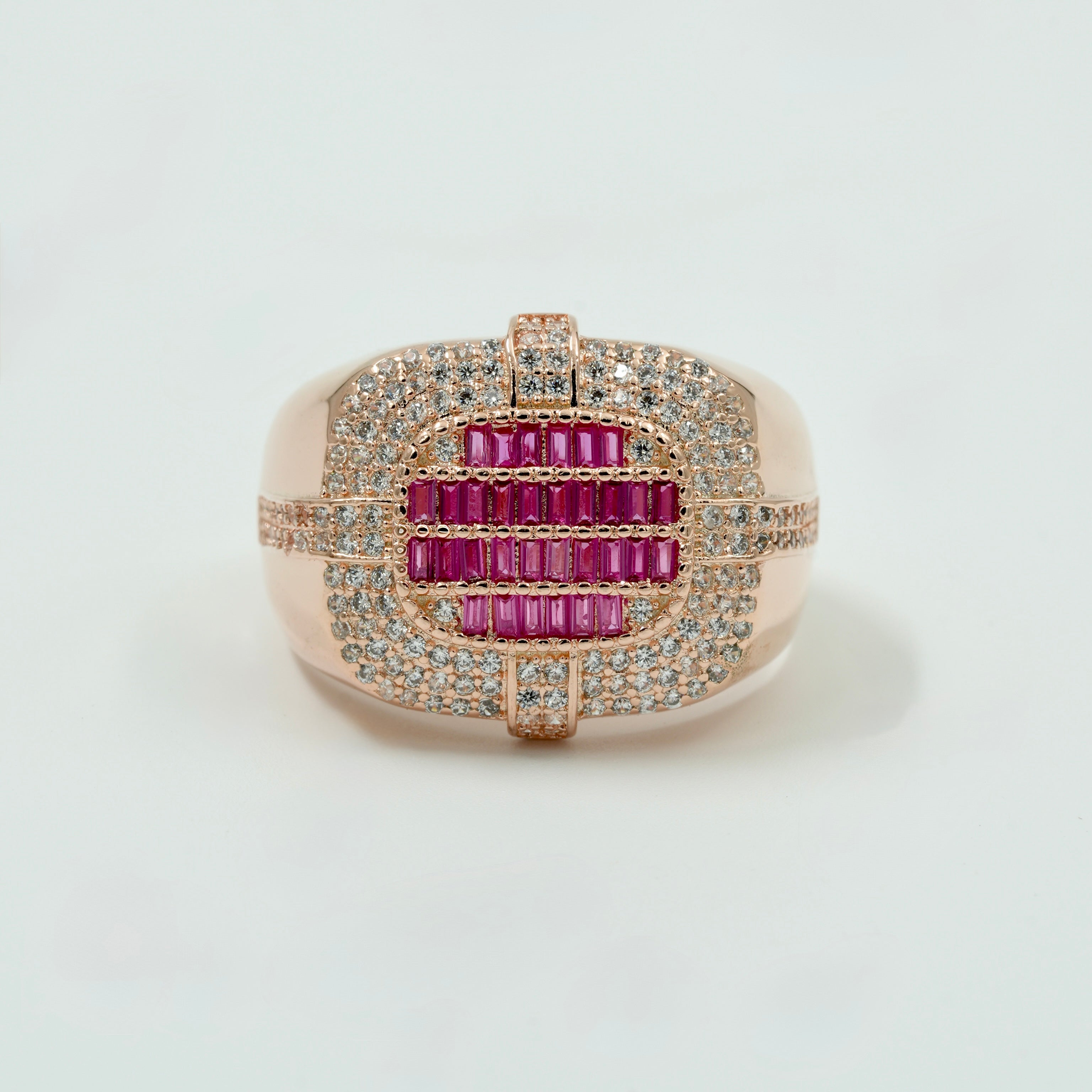 925 Silver Ruby & CZ Statement Ring for Men – Rose Gold Finish