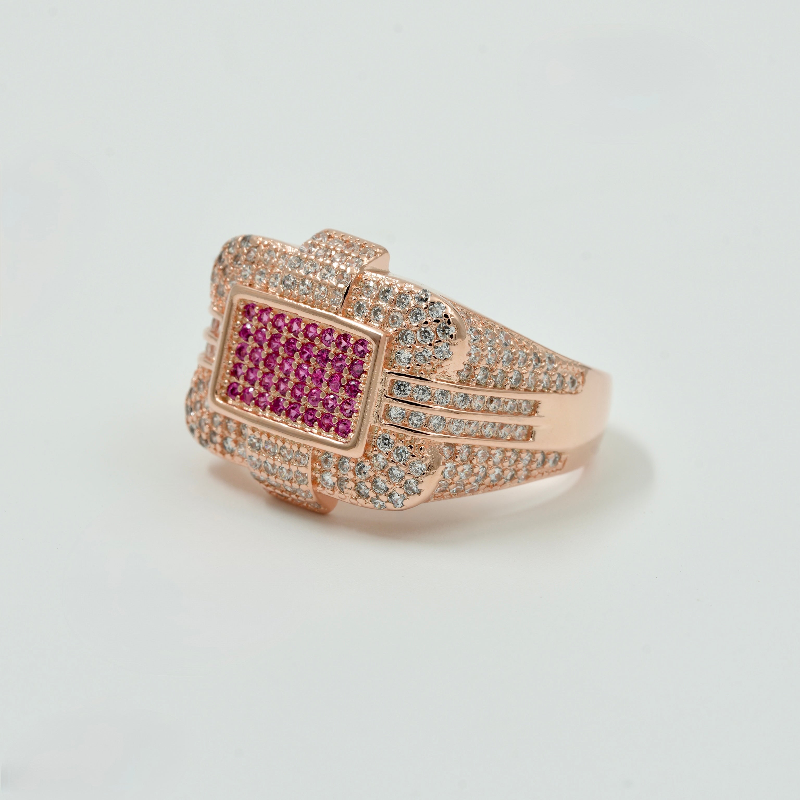 925 Silver Rose-Gold Finish Men’s Statement Ring with Pink CZ Stones