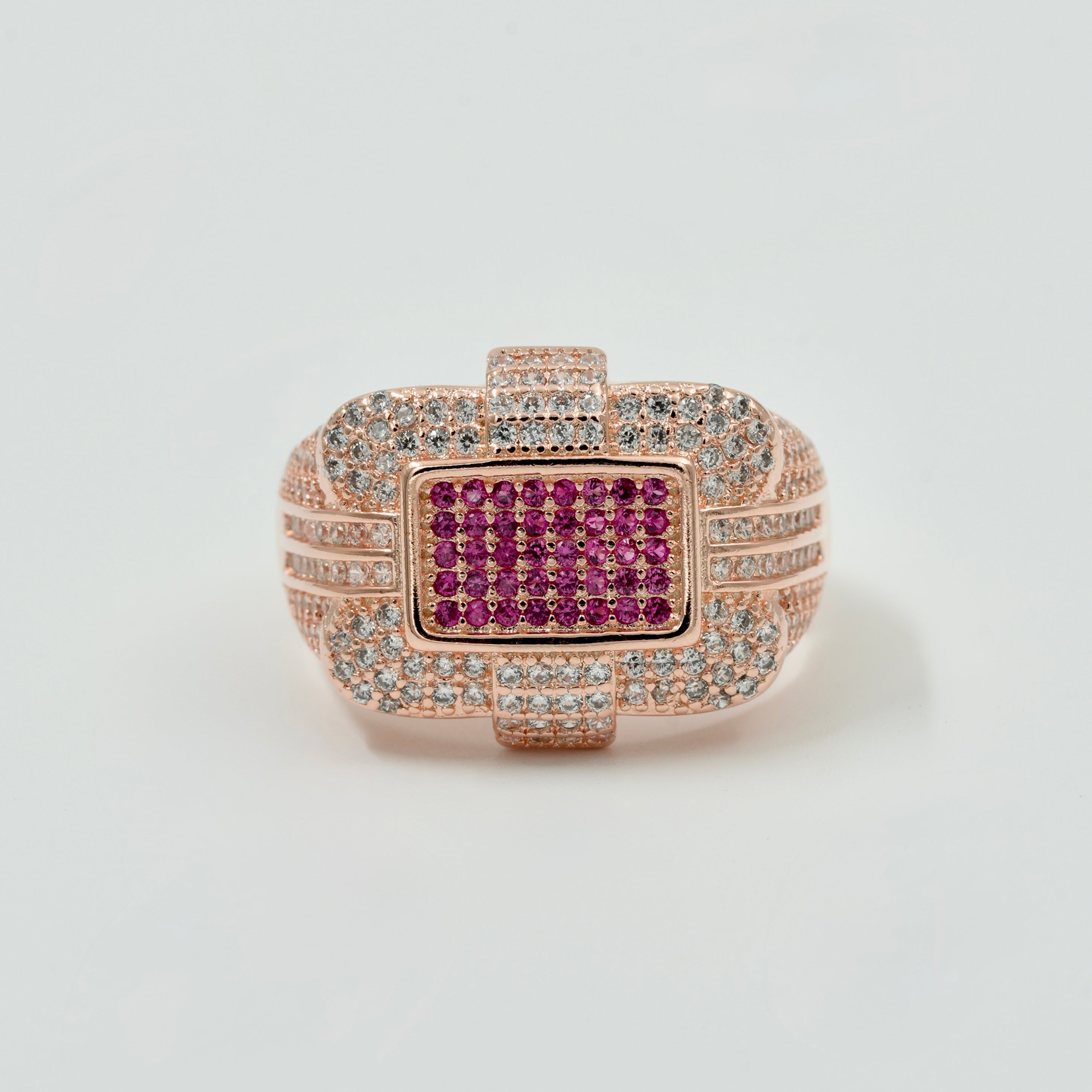 925 Silver Rose-Gold Finish Men’s Statement Ring with Pink CZ Stones