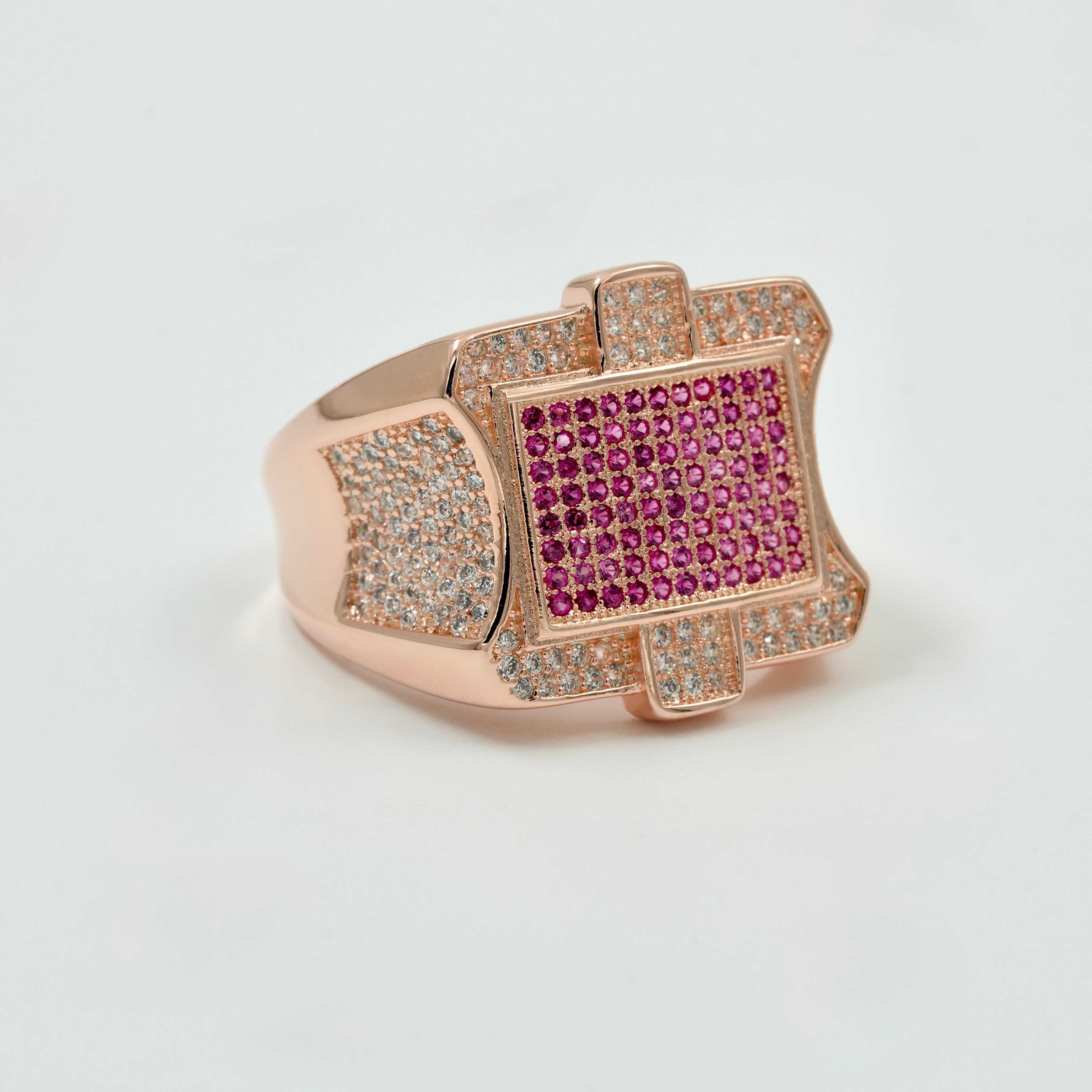 925 Silver Rose Gold Finish Men’s Ring with Ruby & CZ Stones – Luxury Statement Jewellery