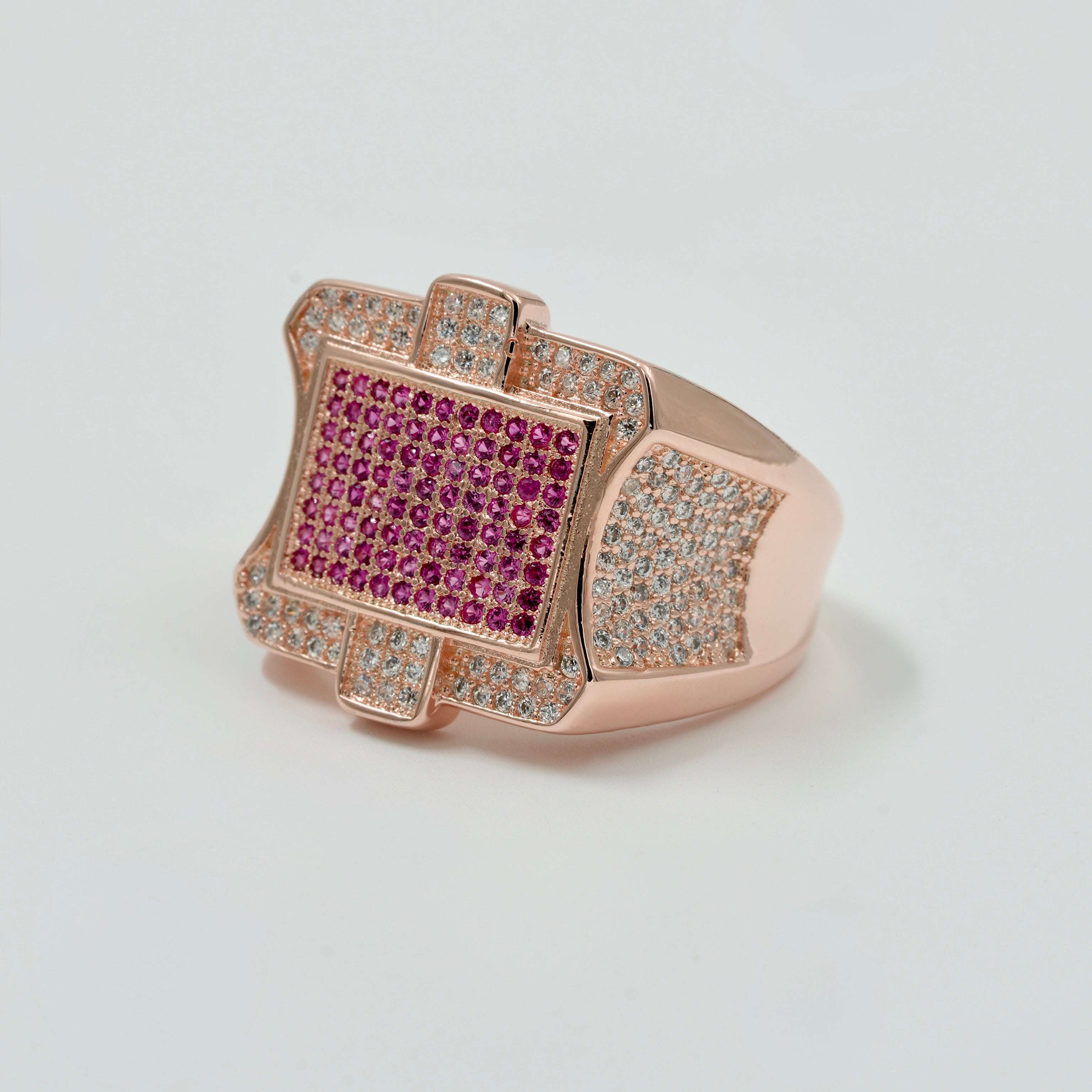 925 Silver Rose Gold Finish Men’s Ring with Ruby & CZ Stones – Luxury Statement Jewellery