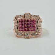 925 Silver Rose Gold Finish Men’s Ring with Ruby & CZ Stones – Luxury Statement Jewellery