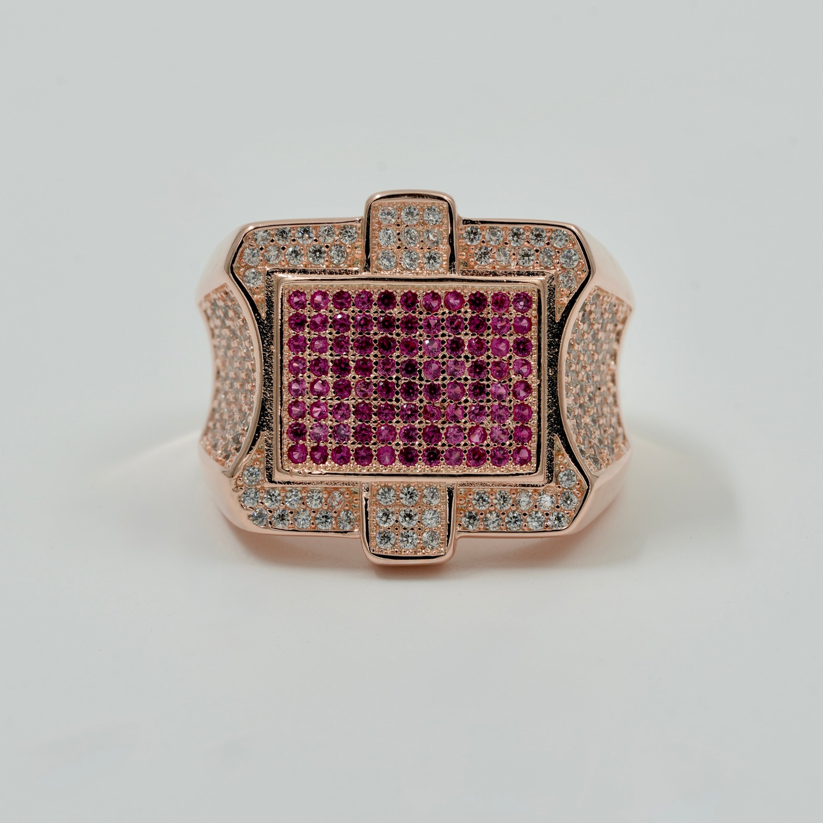 925 Silver Rose Gold Finish Men’s Ring with Ruby & CZ Stones – Luxury Statement Jewellery
